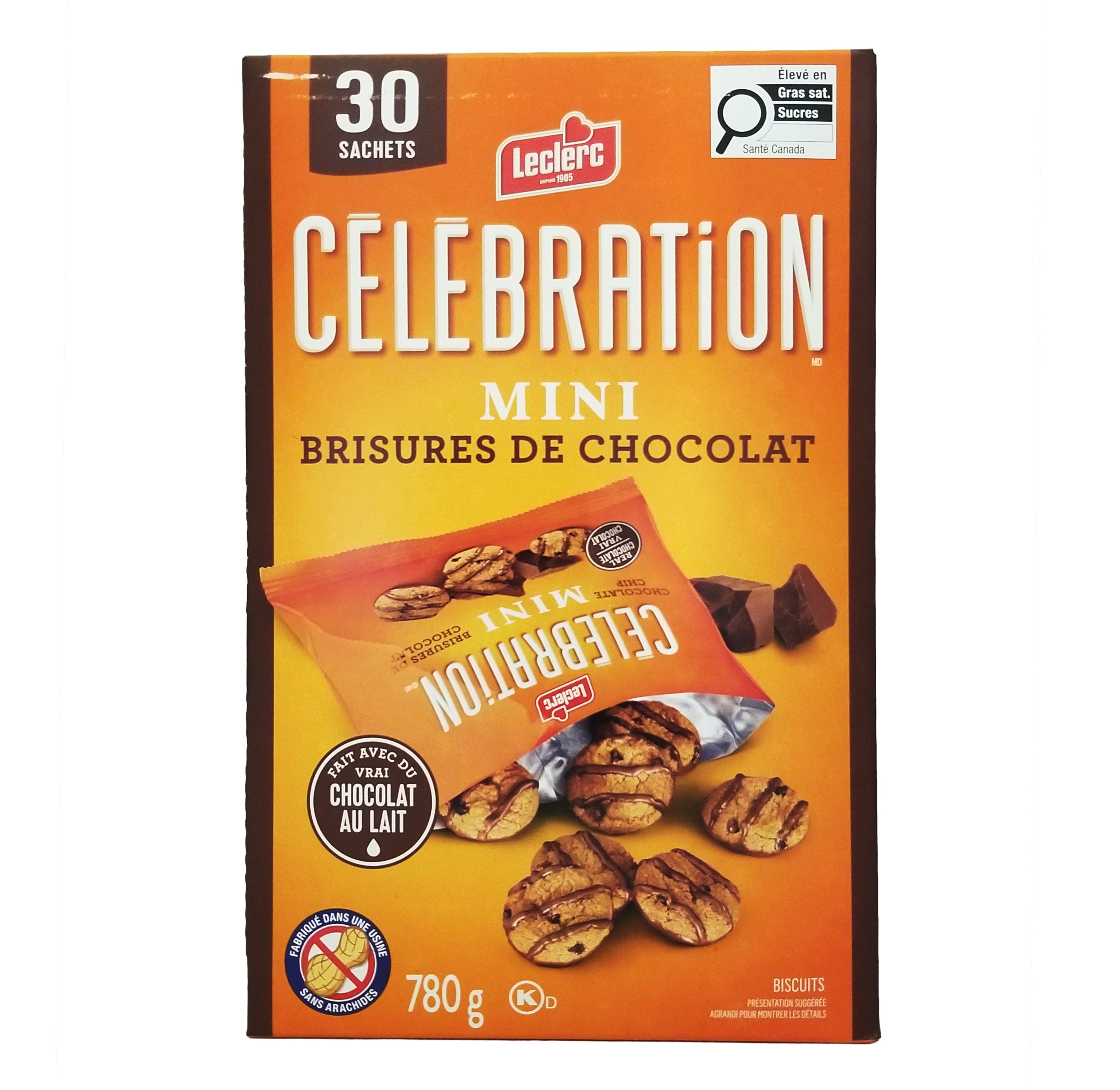 Leclerc Celebration Mini Chocolate Chip Cookies 780g back of bag