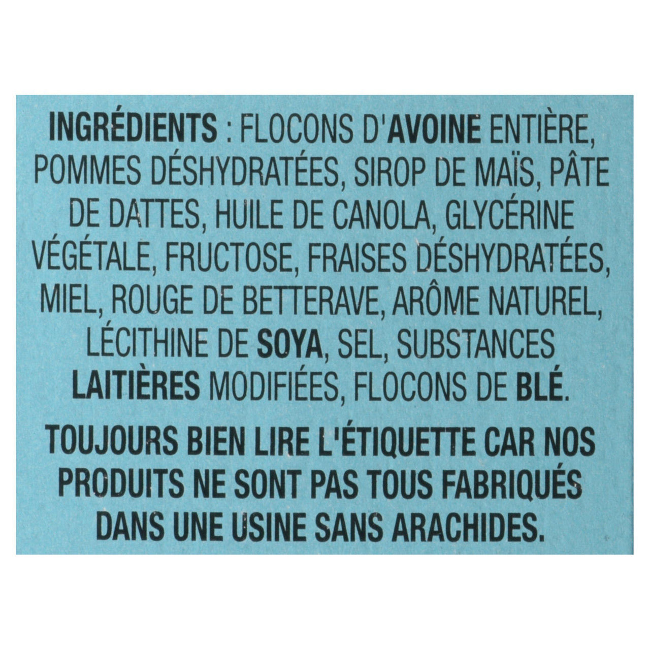 Leclerc Go Pure Strawberry Fruit & Oat Bars, 140g/5 oz. Box Ingredients In French