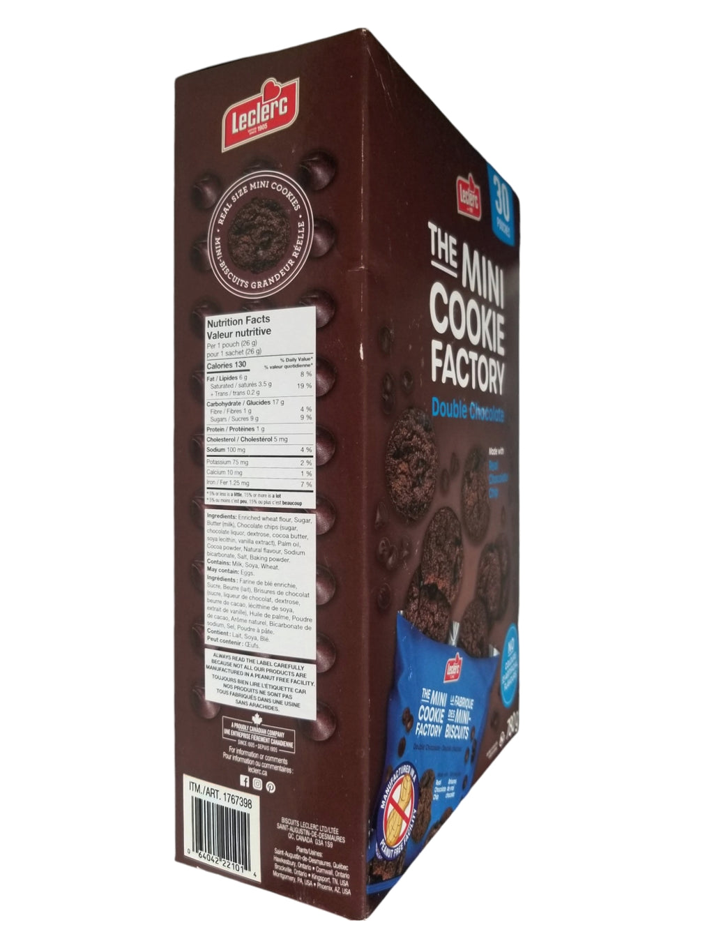 Leclerc The Mini Cookie Factory Double Chocolate Cookies, 30 Pouches, 780g/27 oz. Box