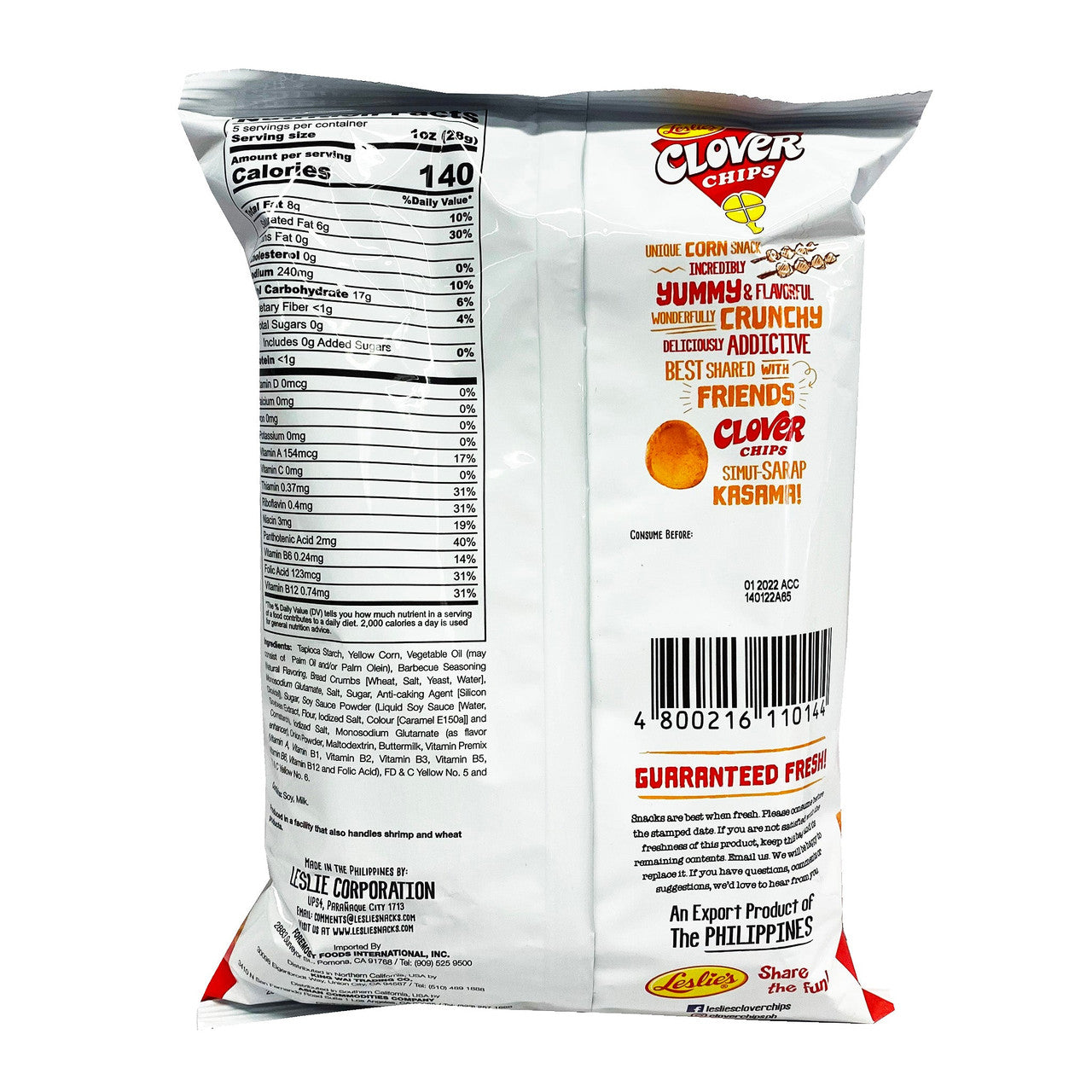 Leslie's Clover Chips Barbeque Corn Snacks, 145g/15 oz., Bag, {Imported ...