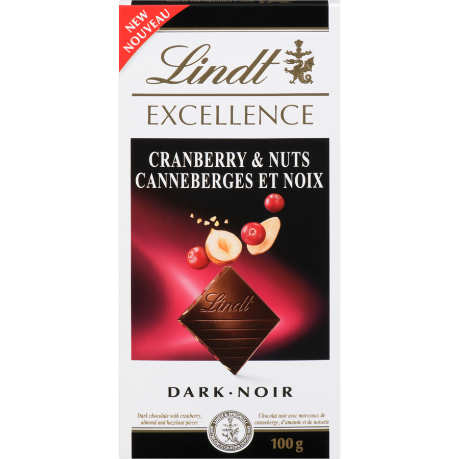 Lindt Excellence Cranberry & Nuts Dark Chocolate Bar – 100g - Cover