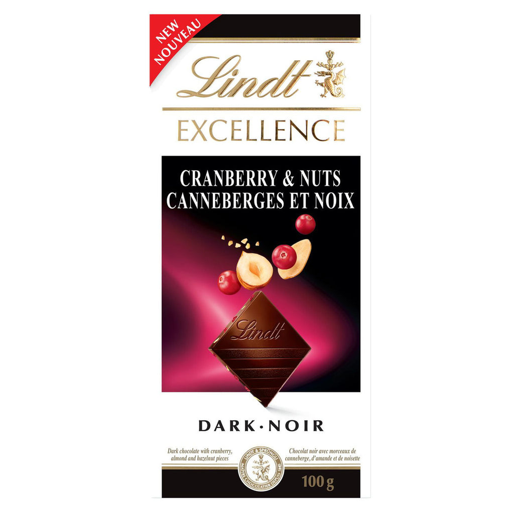 Lindt Excellence Cranberry & Nuts Dark Chocolate Bar – 100g - Front