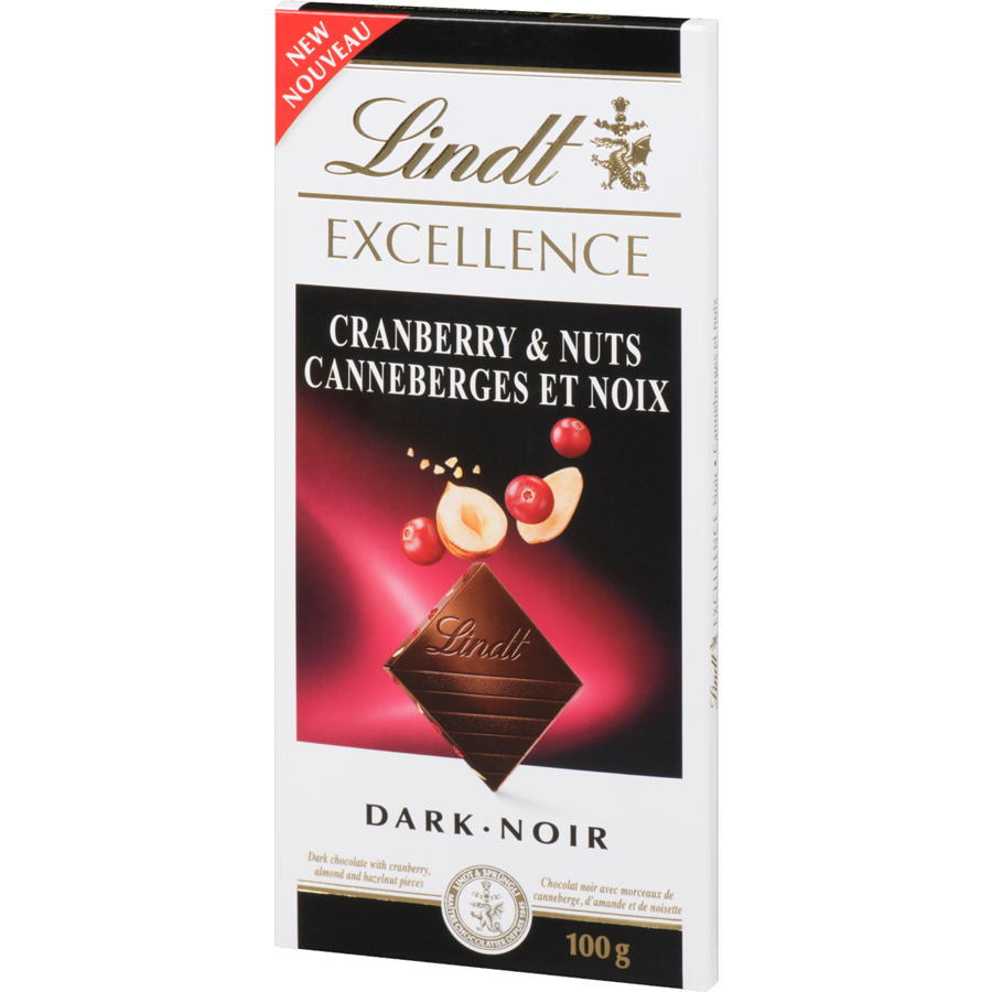 Lindt Excellence Cranberry & Nuts Dark Chocolate Bar – 100g - Left Angle