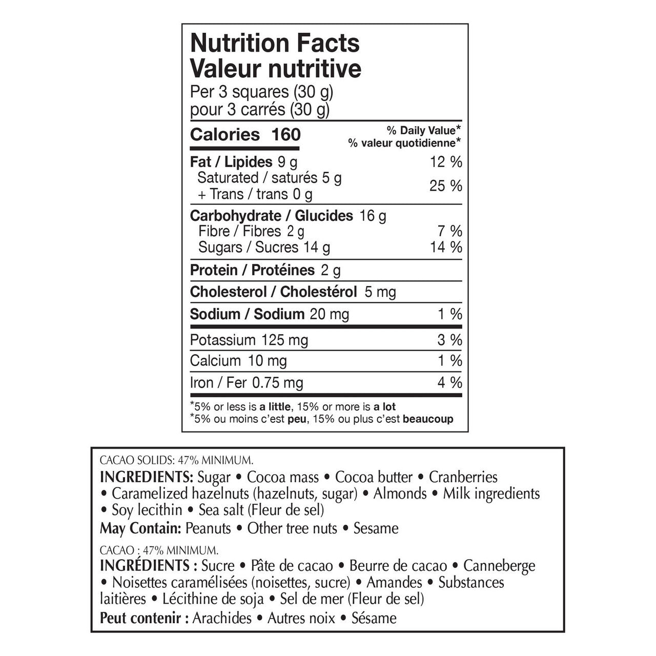 Lindt Excellence Cranberry & Nuts Dark Chocolate Bar – 100g - Nutrition Facts