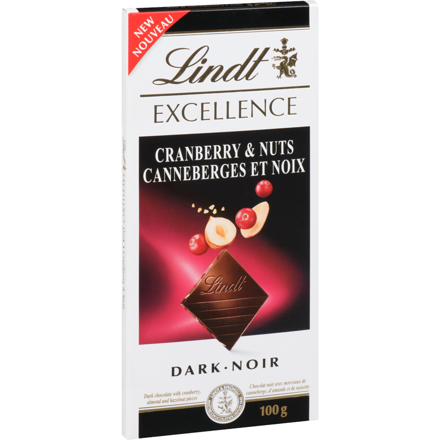 Lindt Excellence Cranberry & Nuts Dark Chocolate Bar – 100g - Right Angle