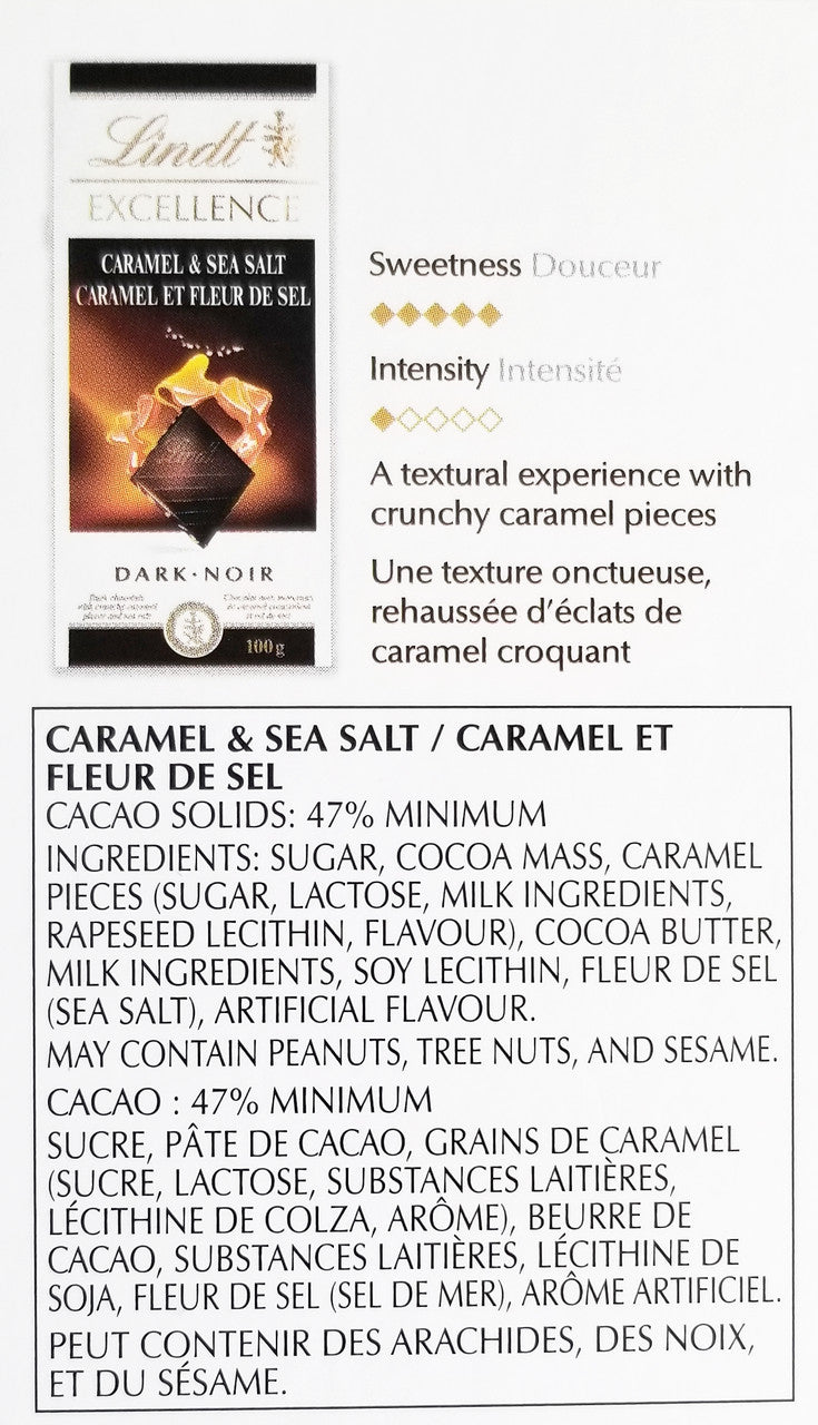 Lindt Excellence Dark Chocolate Collection, Sea Salt, 70% Cacao, Caramel & Sea Salt, 800g/28 oz., {Imported from Canada}