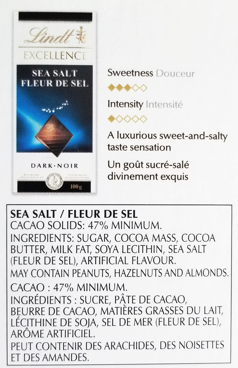 Lindt Excellence Dark Chocolate Collection, Sea Salt, 70% Cacao, Caramel & Sea Salt, 800g/28 oz., {Imported from Canada}