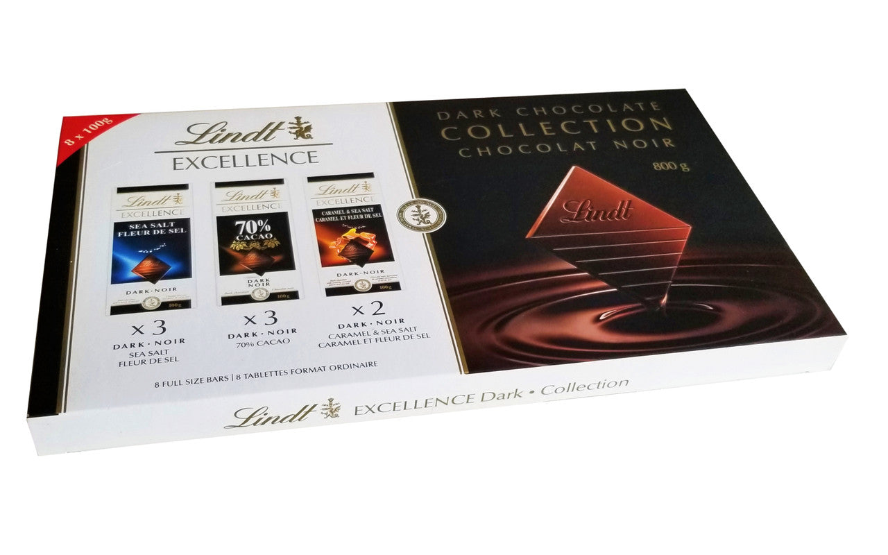 Lindt Excellence Dark Chocolate Collection, Sea Salt, 70% Cacao, Caramel & Sea Salt, 800g/28 oz., {Imported from Canada}