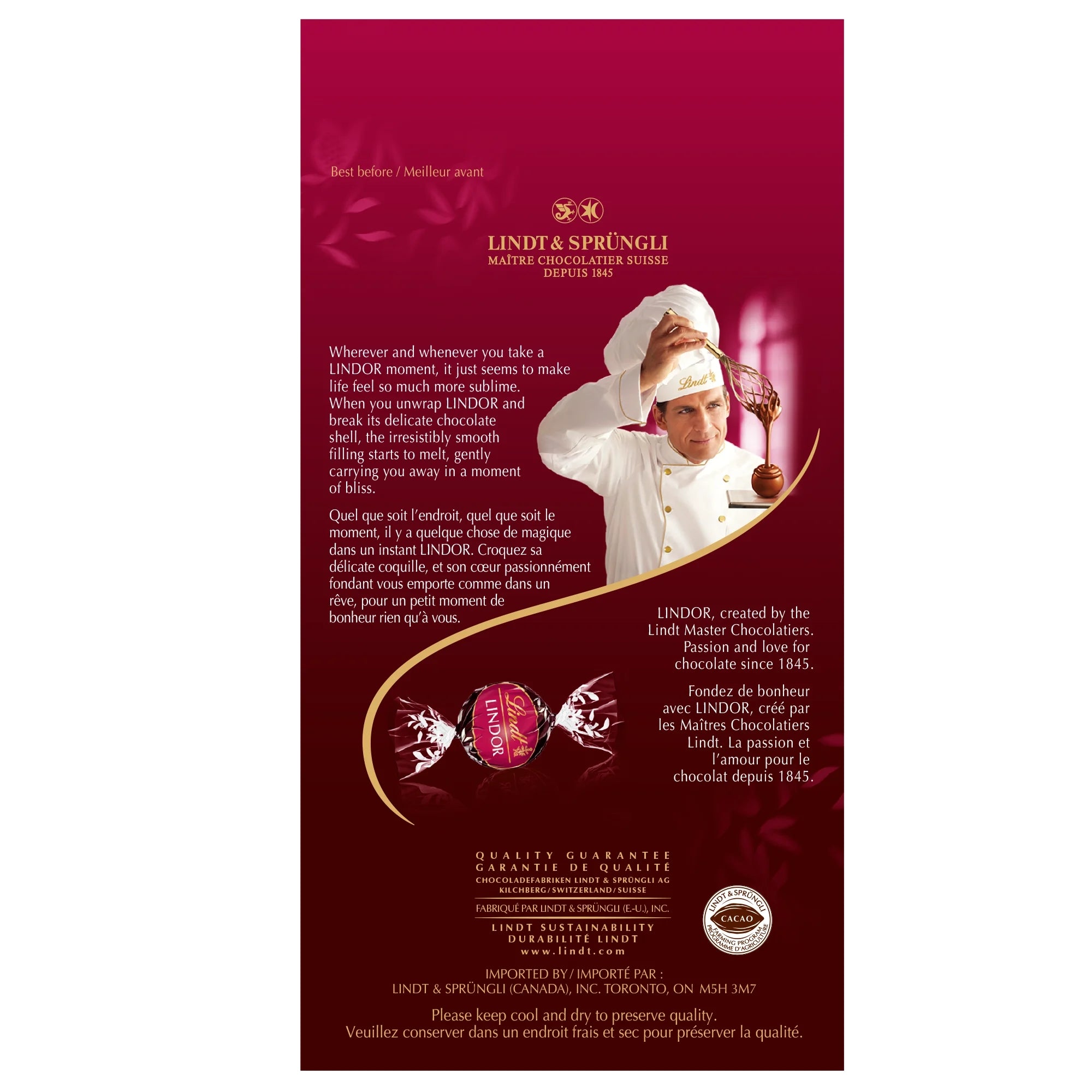 Lindt Lindor Dark Chocolate Strawberry Balls, 150g/5.2 oz. - Back Of Bag