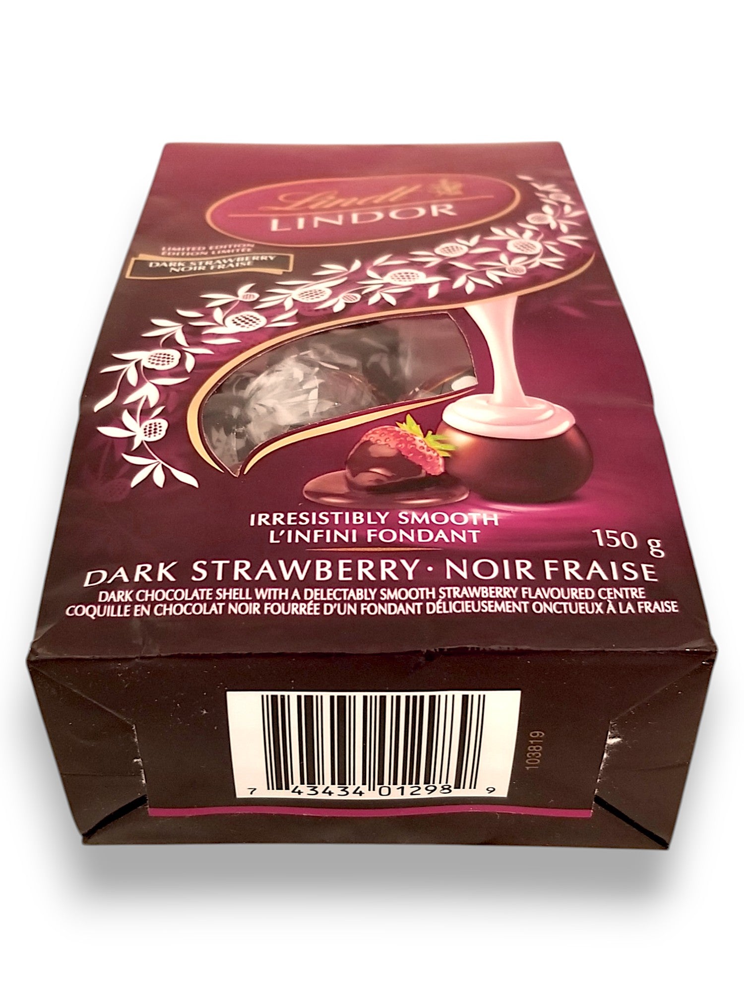 Lindt Lindor Dark Chocolate Strawberry Balls, 150g/5.2 oz. - Bottom Of Bag
