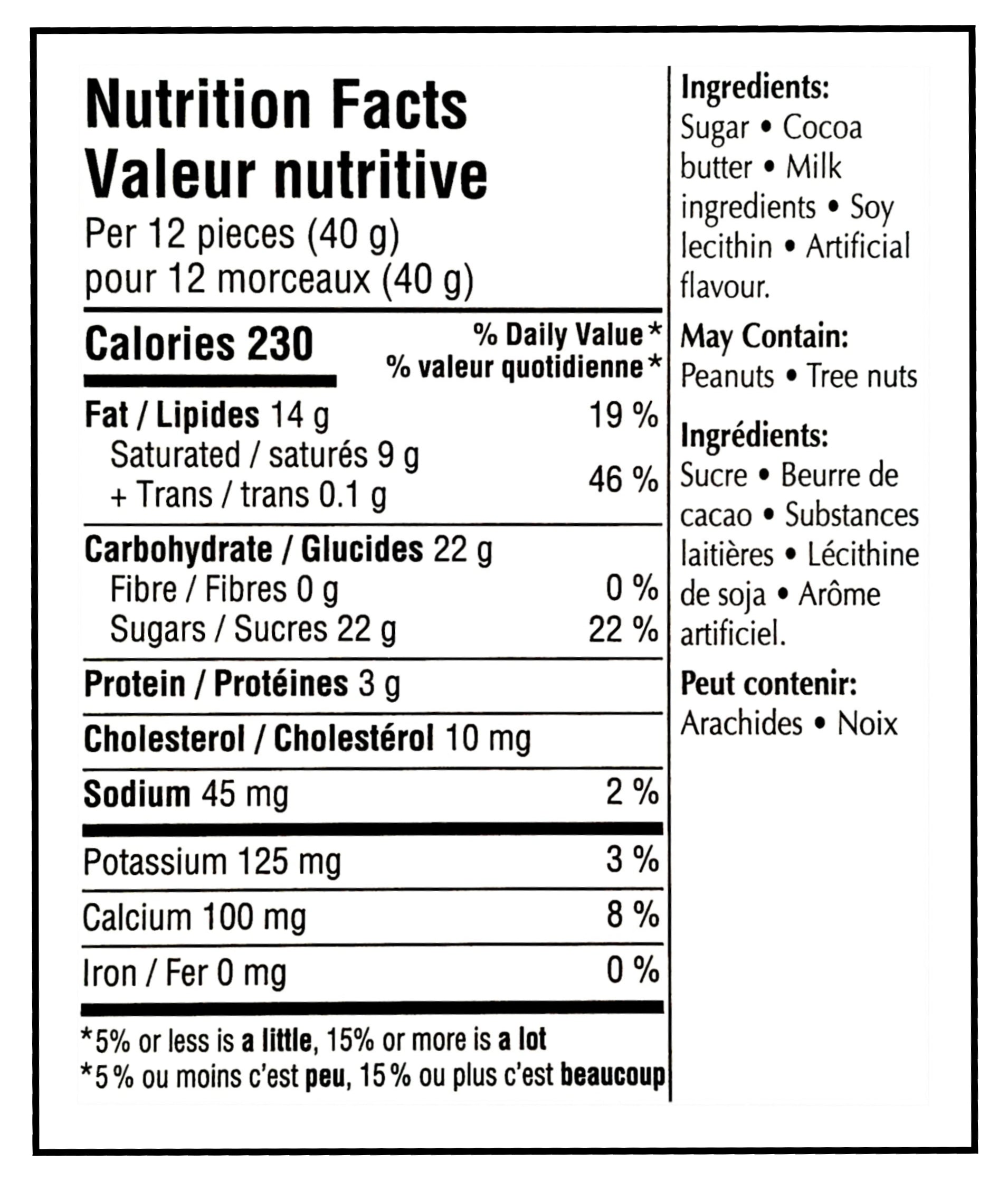 Lindt Swiss Classic White Chocolate Bar, 100g/3.5 oz. - Nutrition Facts & Ingredients Label