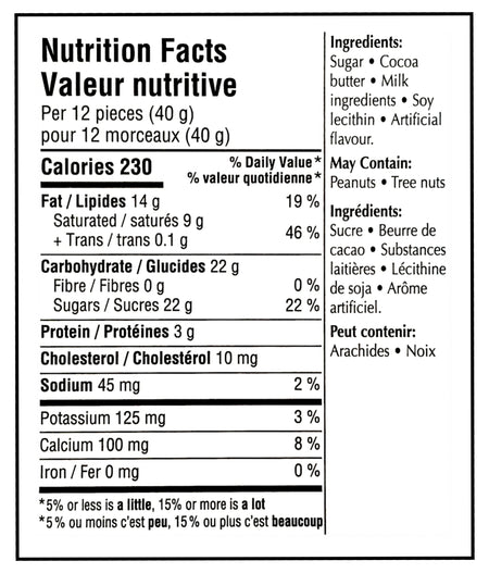 Lindt Swiss Classic White Chocolate Bar, 100g/3.5 oz. - Nutrition Facts & Ingredients Label