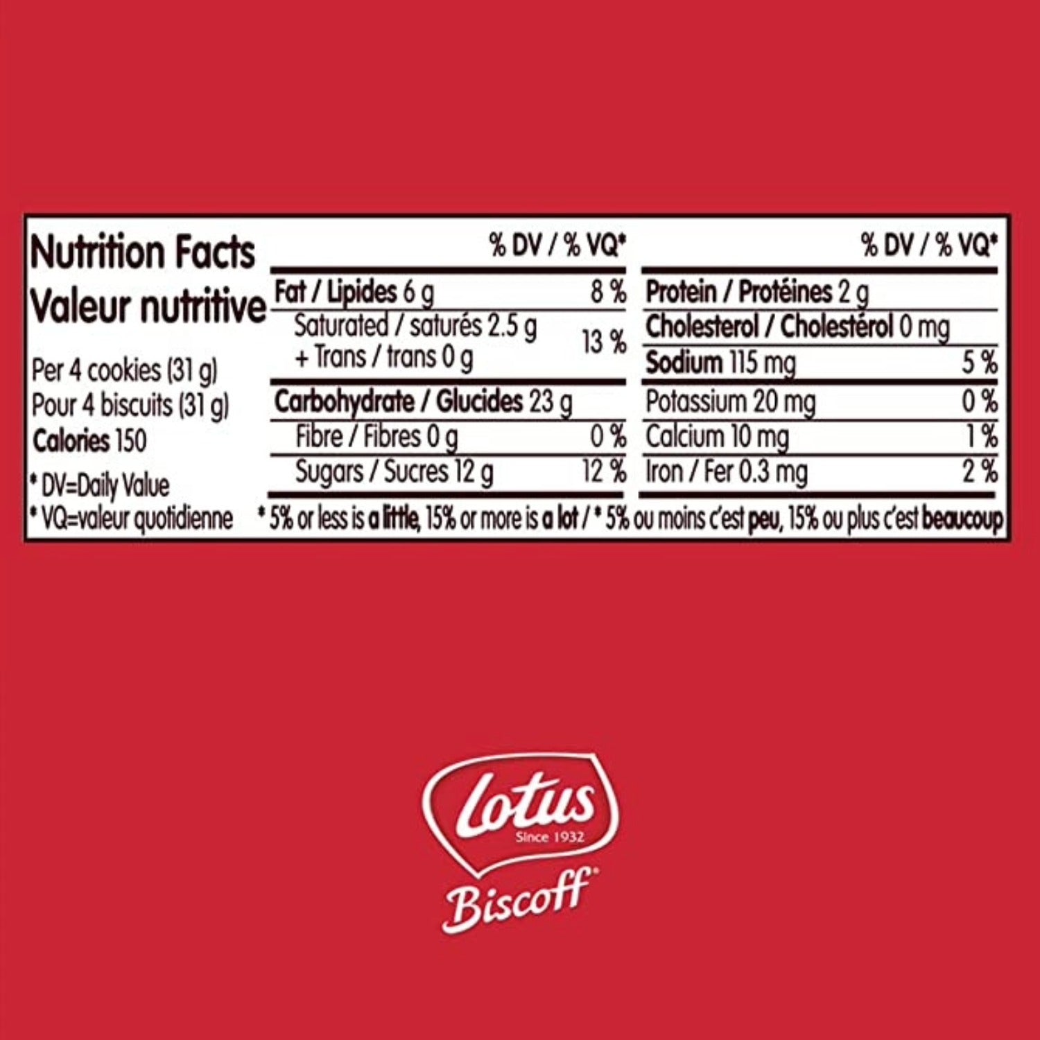 Lotus Biscoff Caramelized Cookies 250 g nutrition facts panel