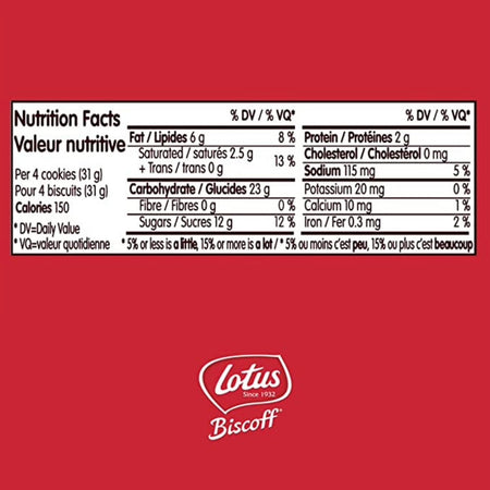 Lotus Biscoff Caramelized Cookies 250 g nutrition facts panel