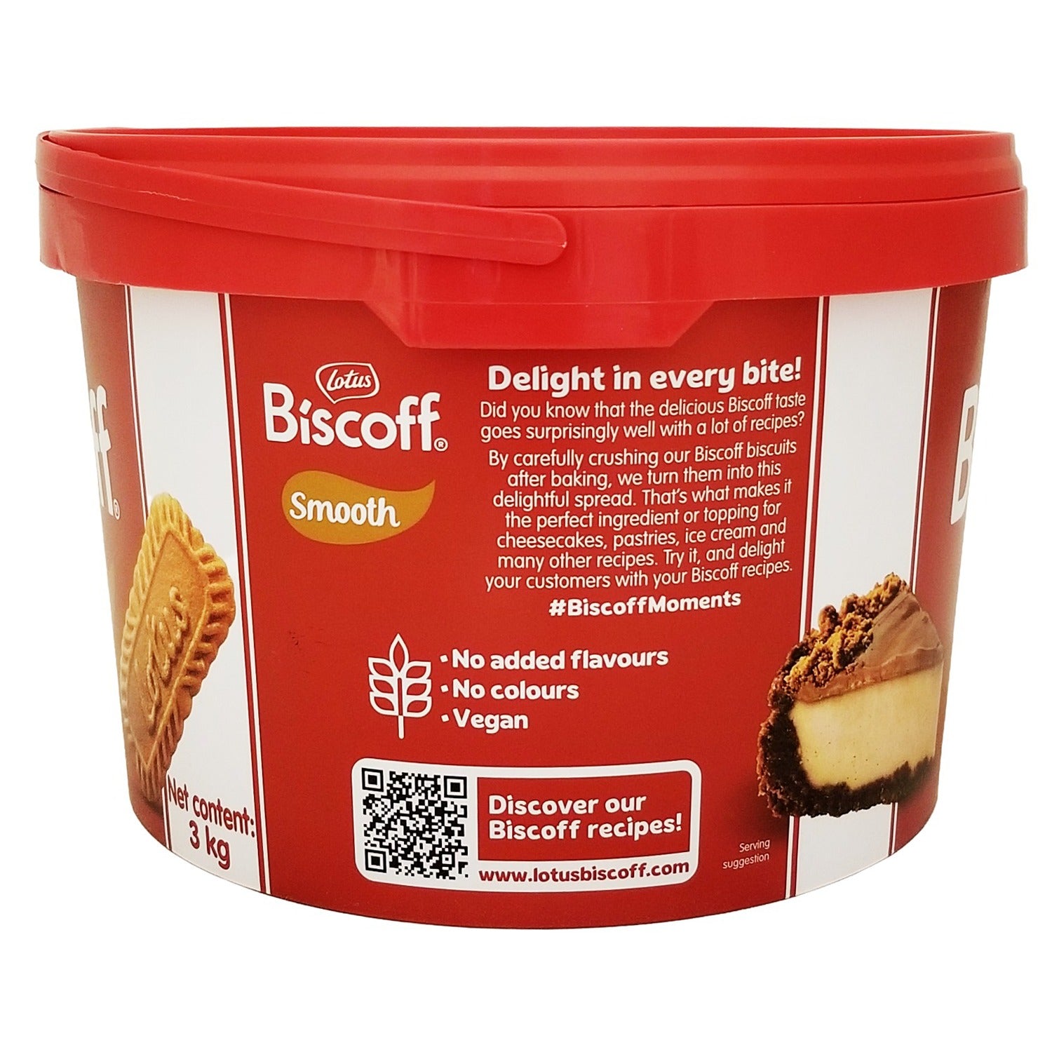 Lotus Biscoff Spread Smooth 3 kg jar side view — bulk cookie butter packaging