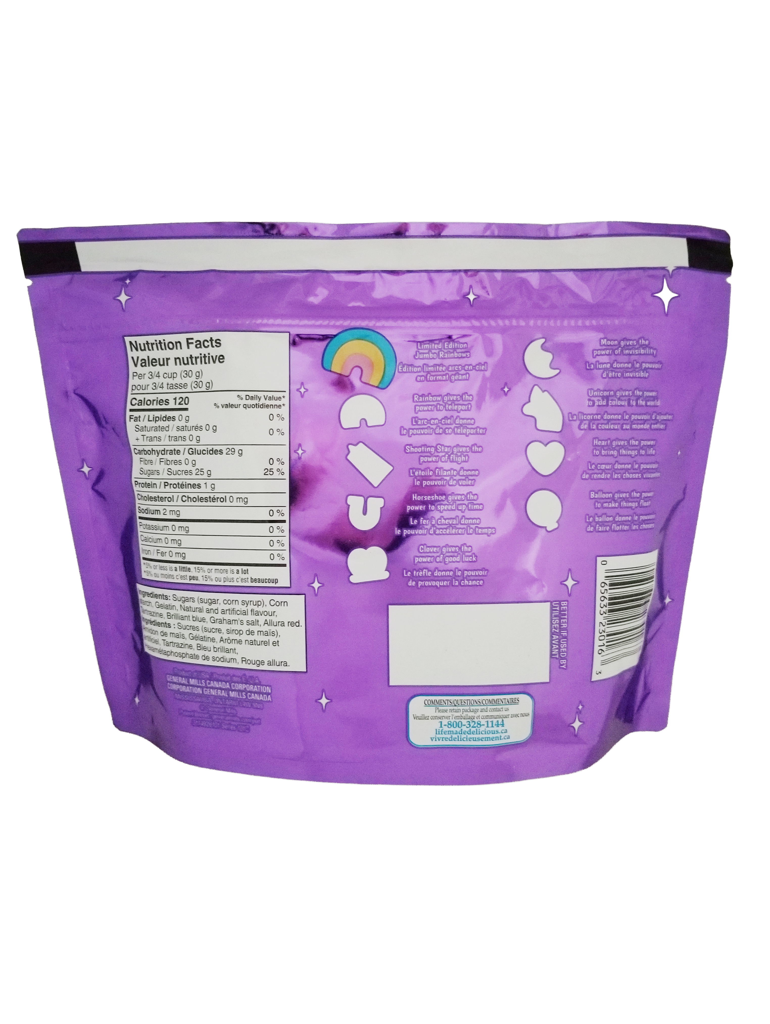 LUCKY CHARMS Just Magical Marshmallows, 113g/3.9 oz with brand logo and nutritional information on a white background