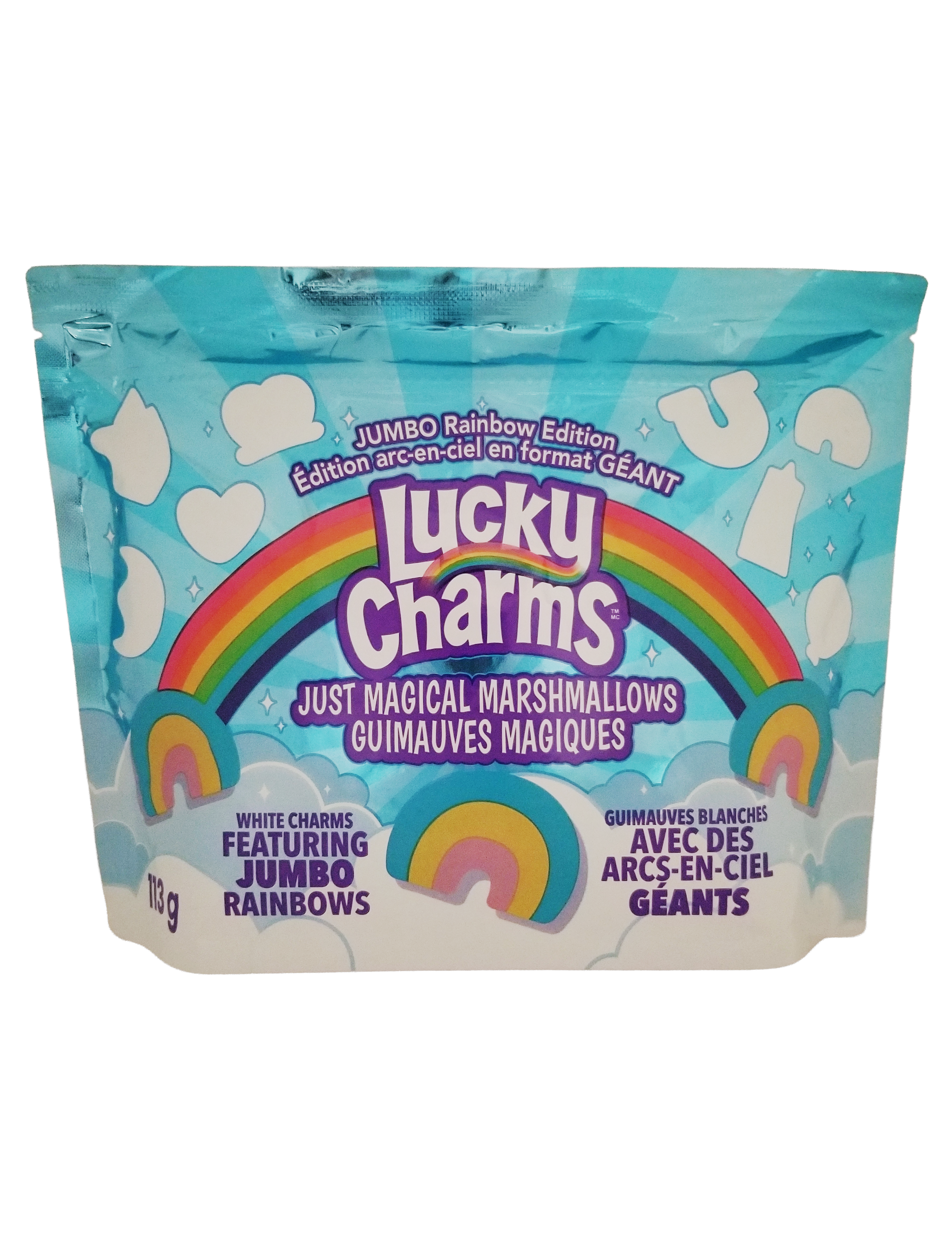 LUCKY CHARMS Just Magical Marshmallows, 113g/3.9 oz with rainbow design on a white background