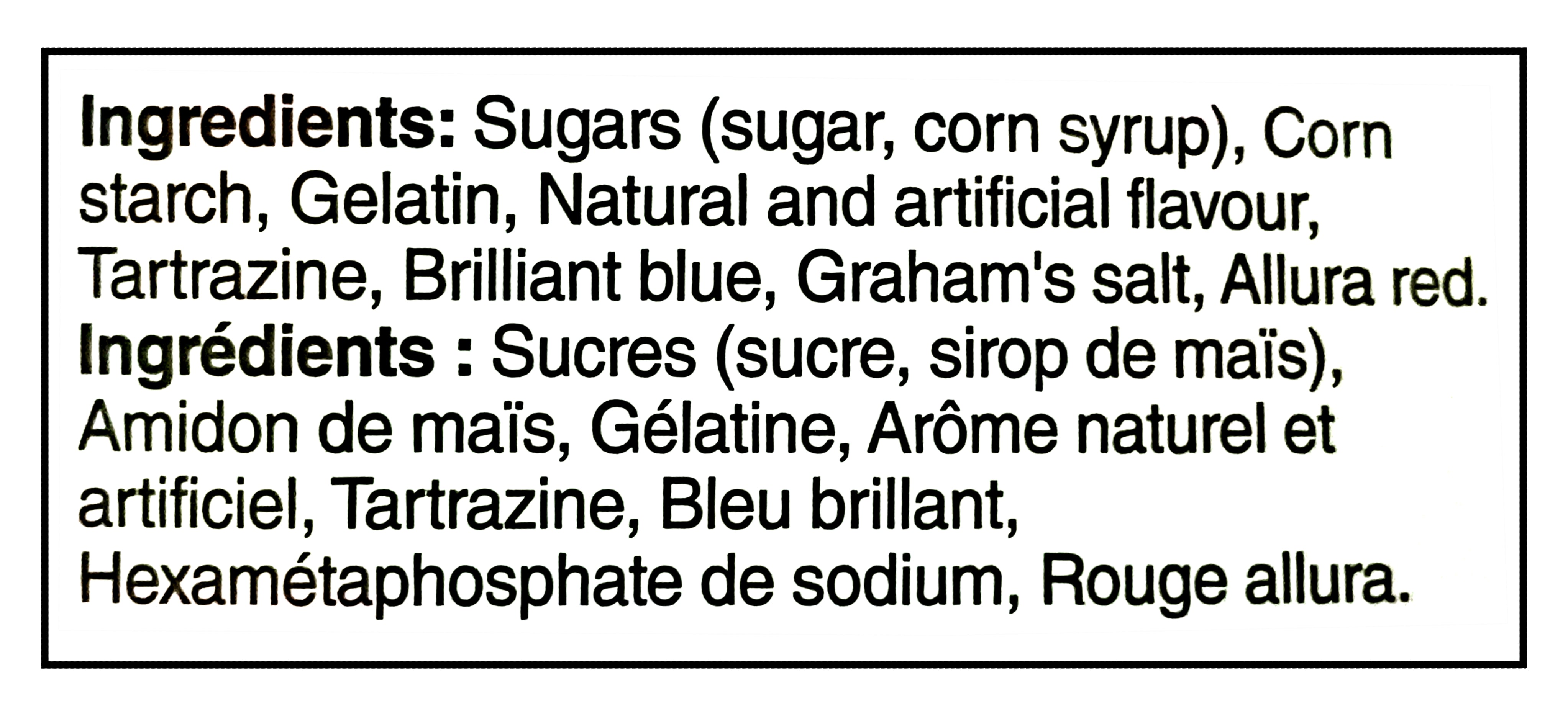 List of ingredients of LUCKY CHARMS Just Magical Marshmallows, 113g/3.9 oz with translations in French