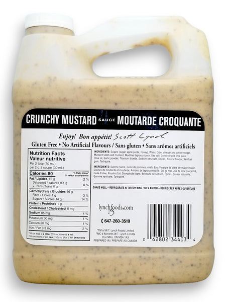Lynch Gourmet Crunchy Mustard Sauce 2 L/67.6 Fl. oz., Jug, back of jug.