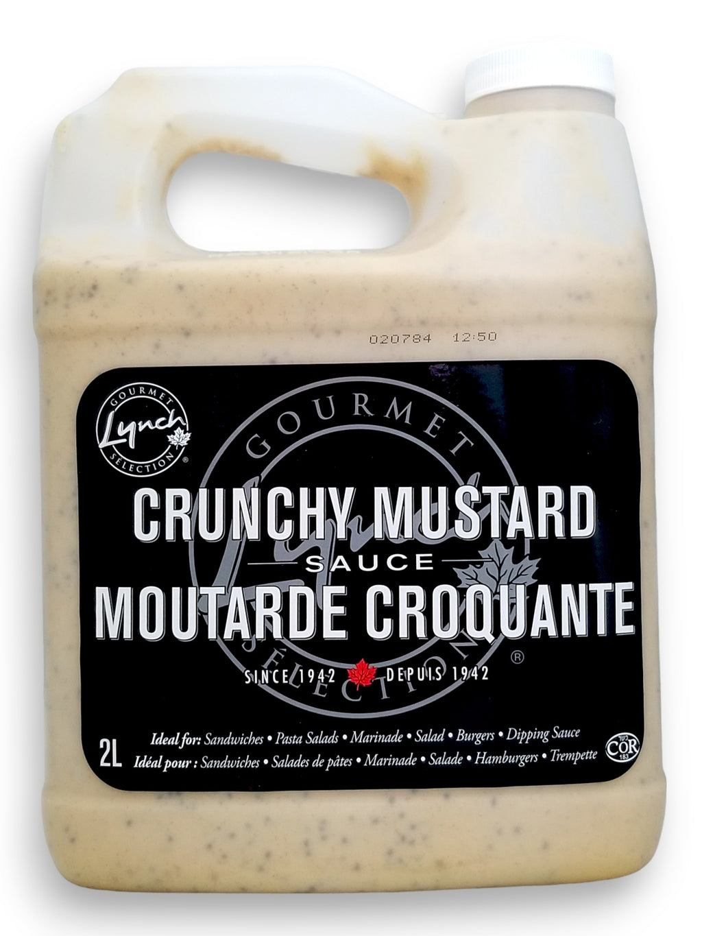 Lynch Gourmet Crunchy Mustard Sauce 2 L/67.6 Fl. oz., Jug, front of jug.