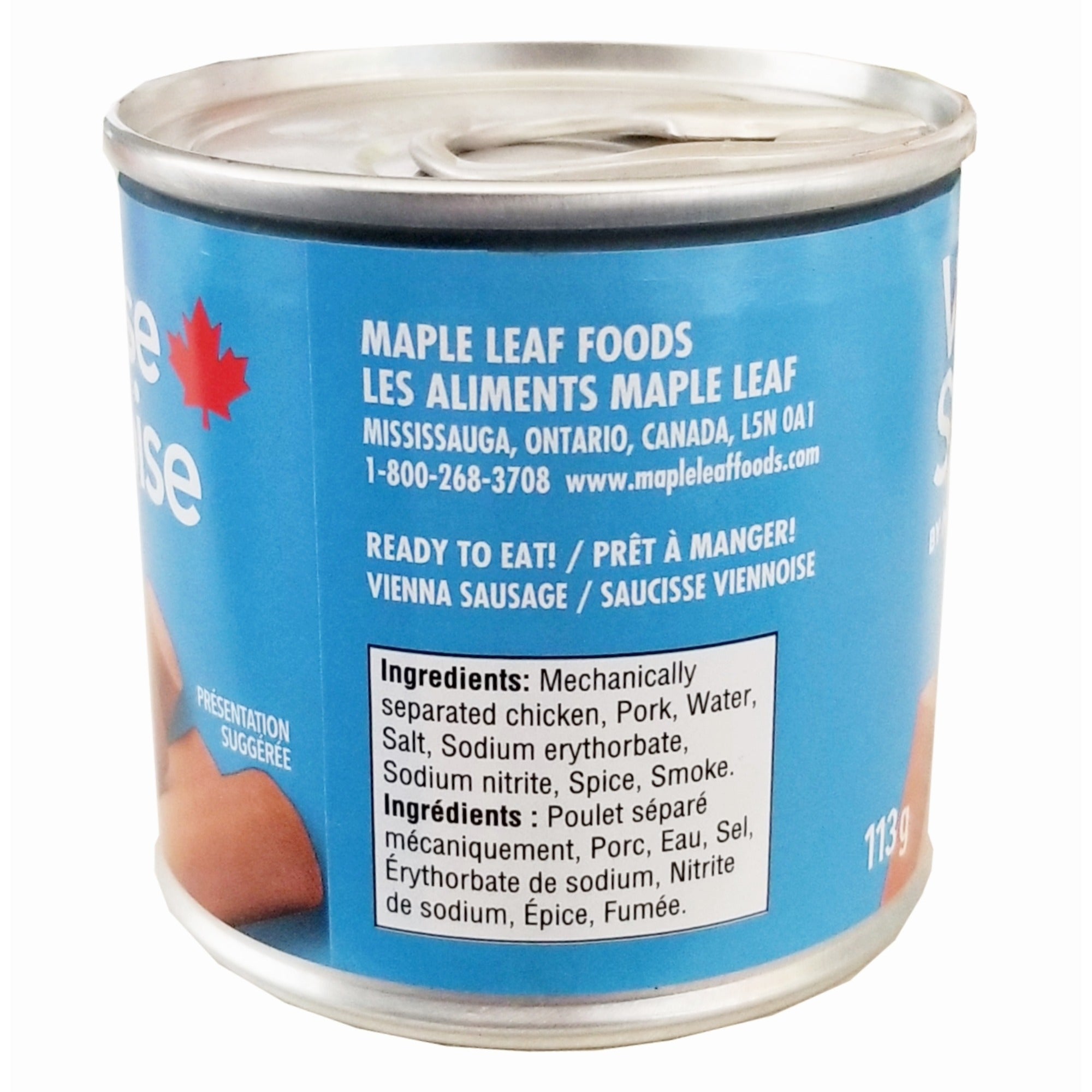 Maple Leaf Vienna Sausage 113 g (4 oz) can, side package view