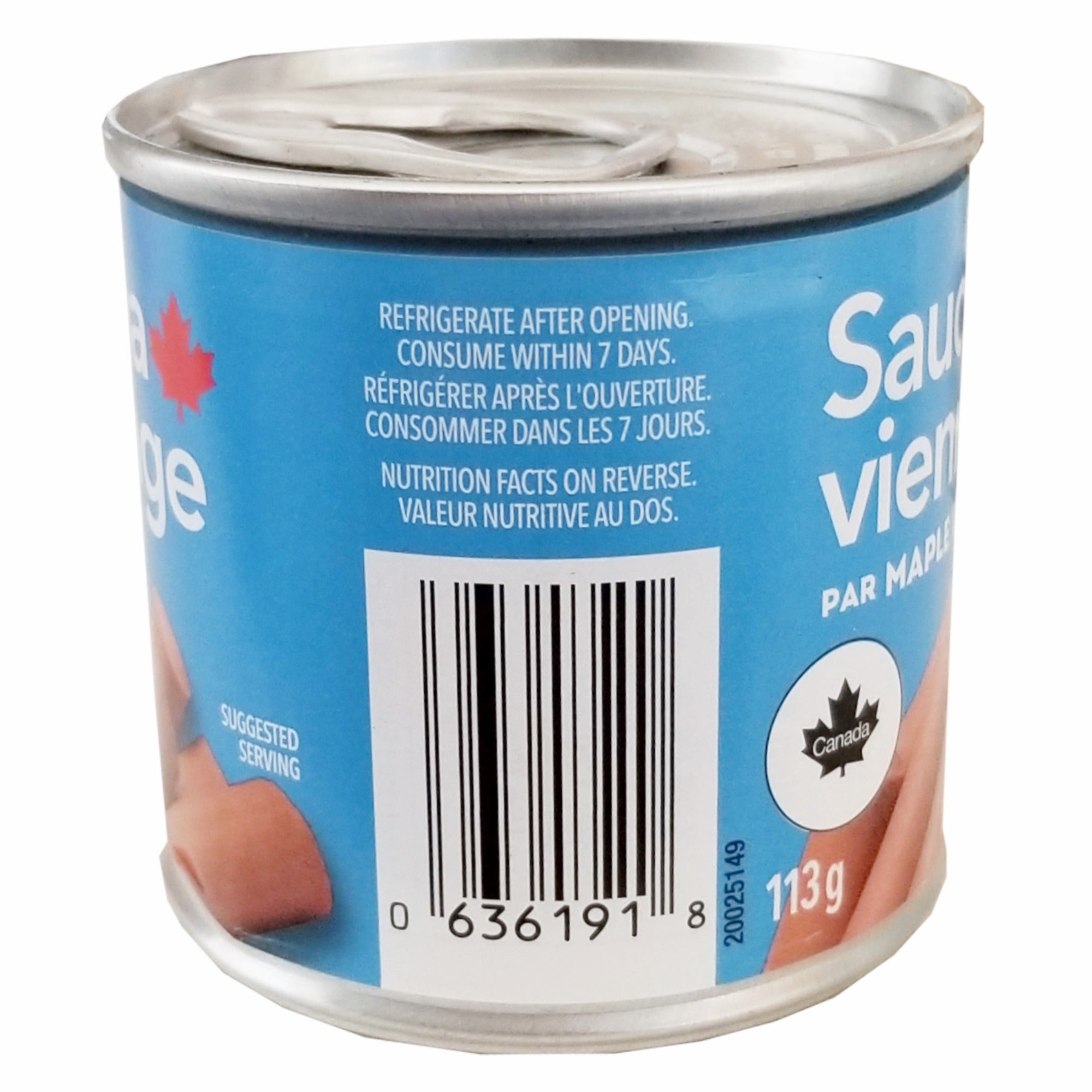 Maple Leaf Vienna Sausage 113 g (4 oz) can, alternate side package view
