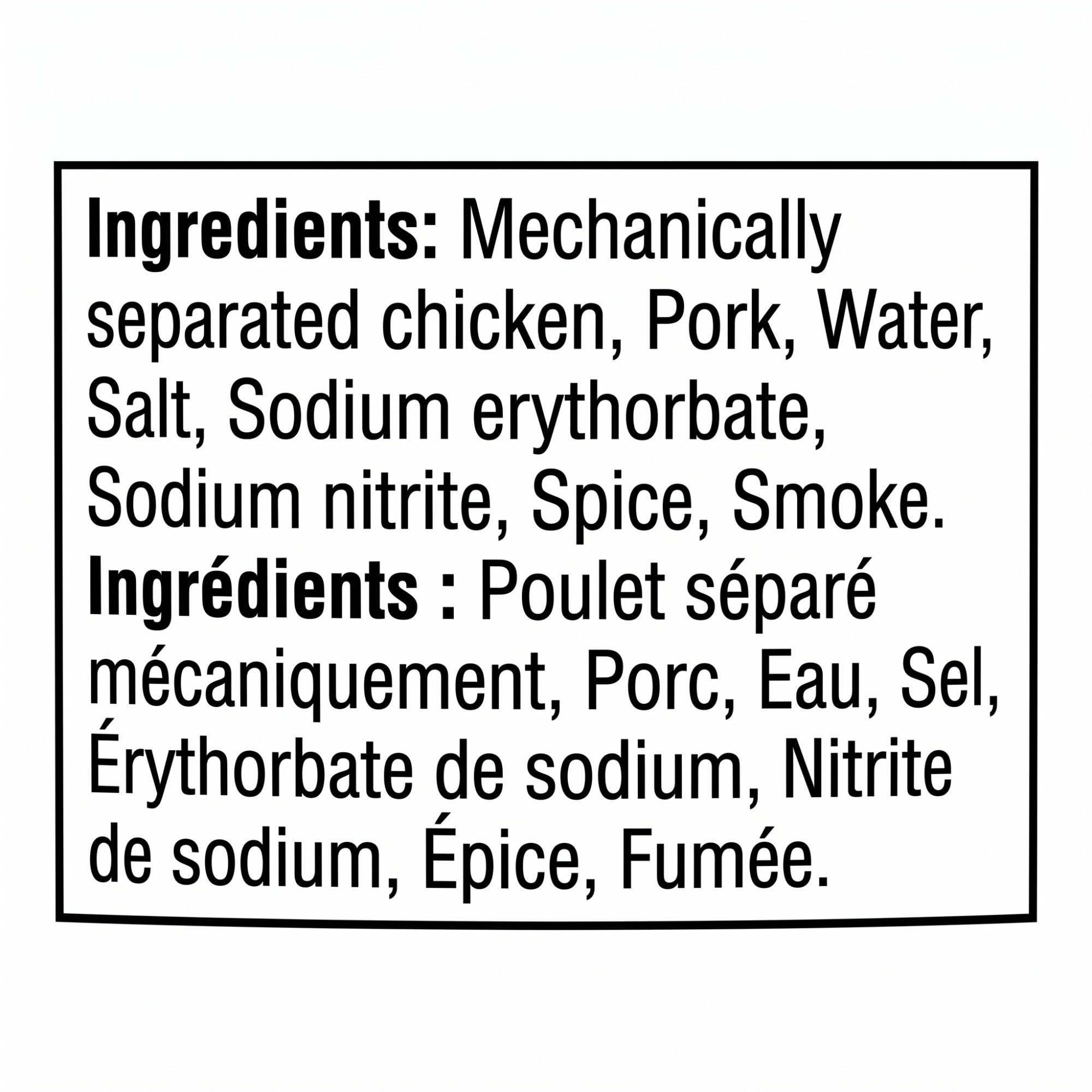 Maple Leaf Vienna Sausage 113 g (4 oz) can, ingredients panel