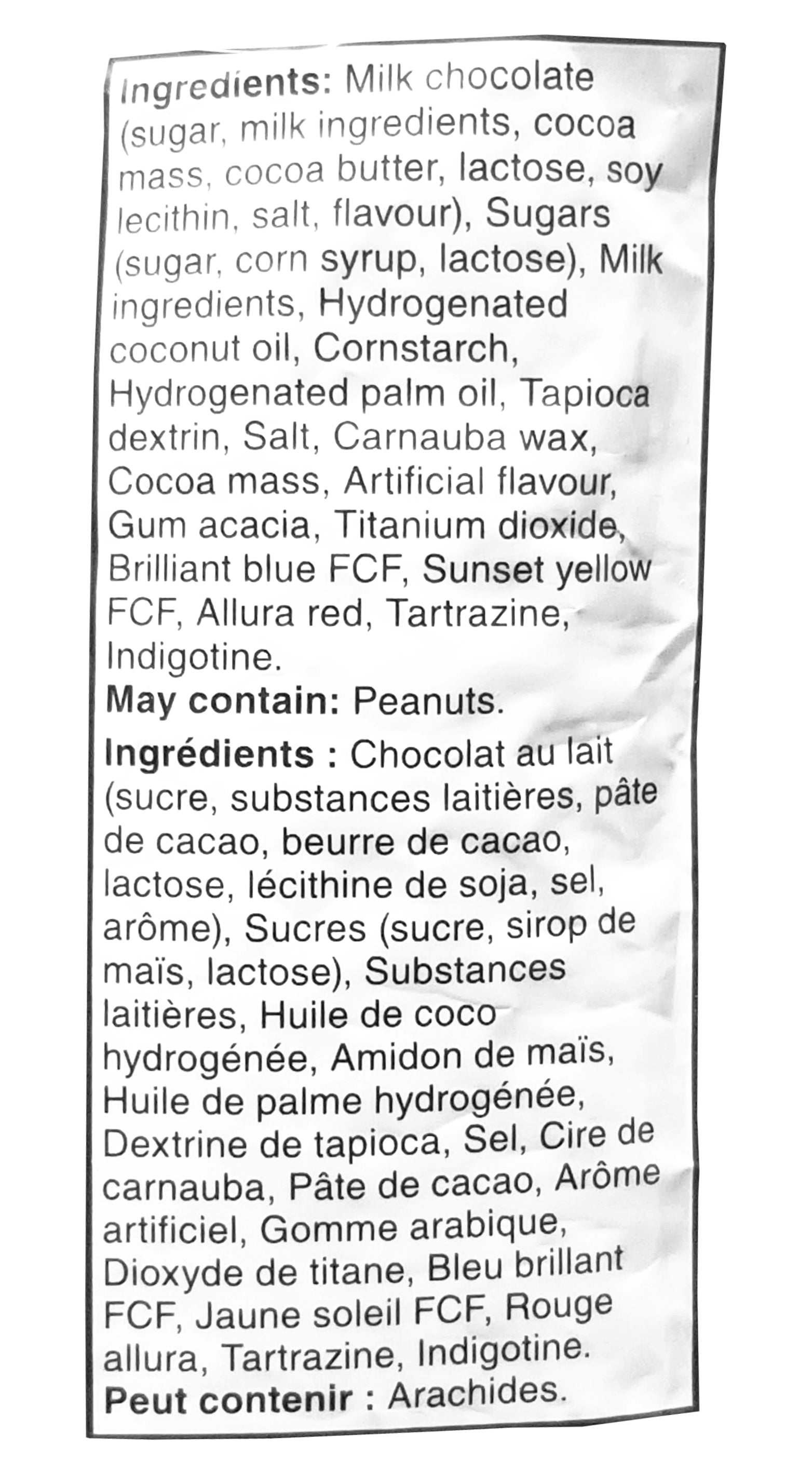 M&M's Caramel Candies ingredients Label