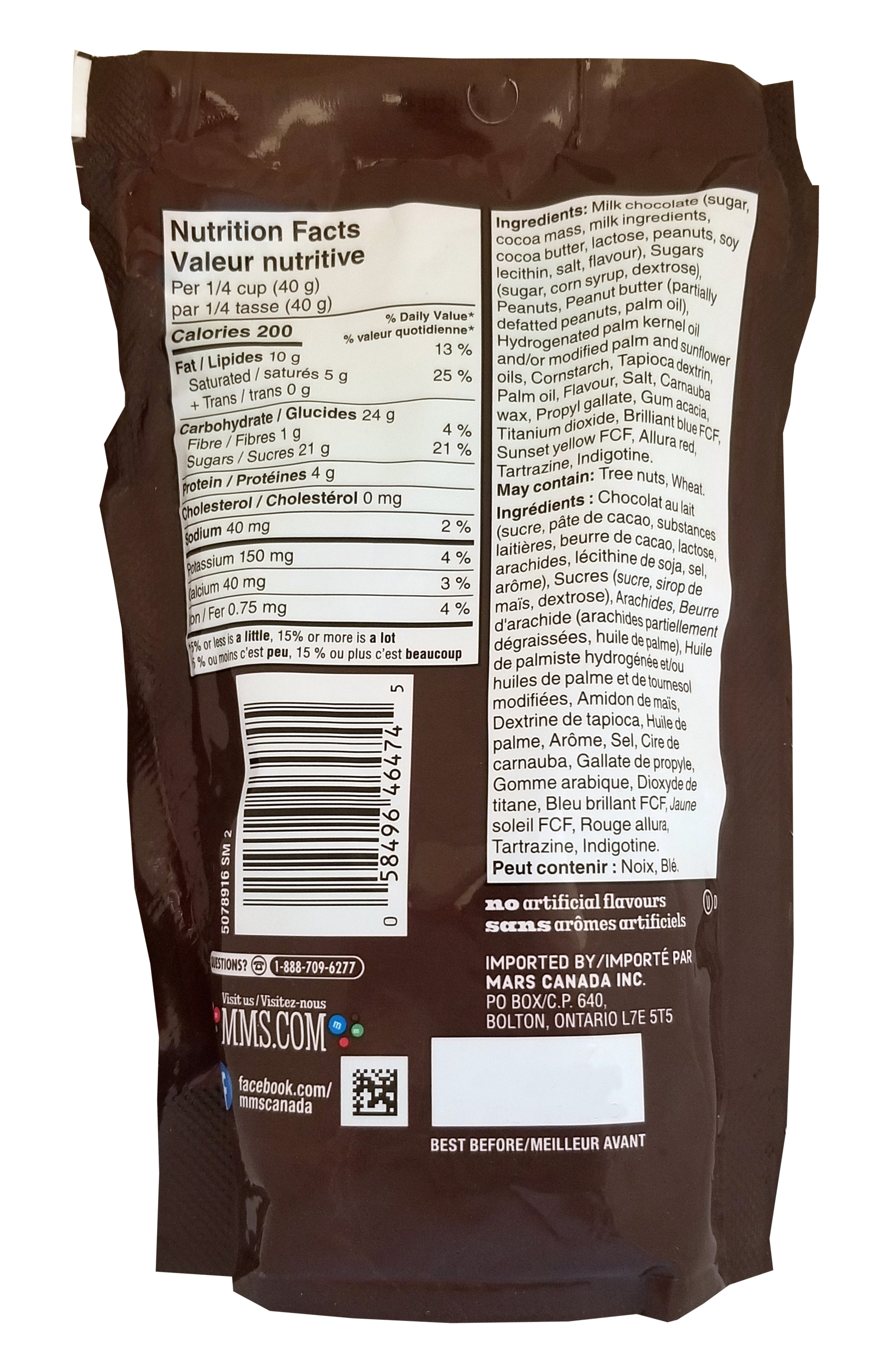 M&M's Classic Mix Pack, Milk Chocolate, Peanut Butter, Peanuts Center, 155g/5.5 oz. - Back