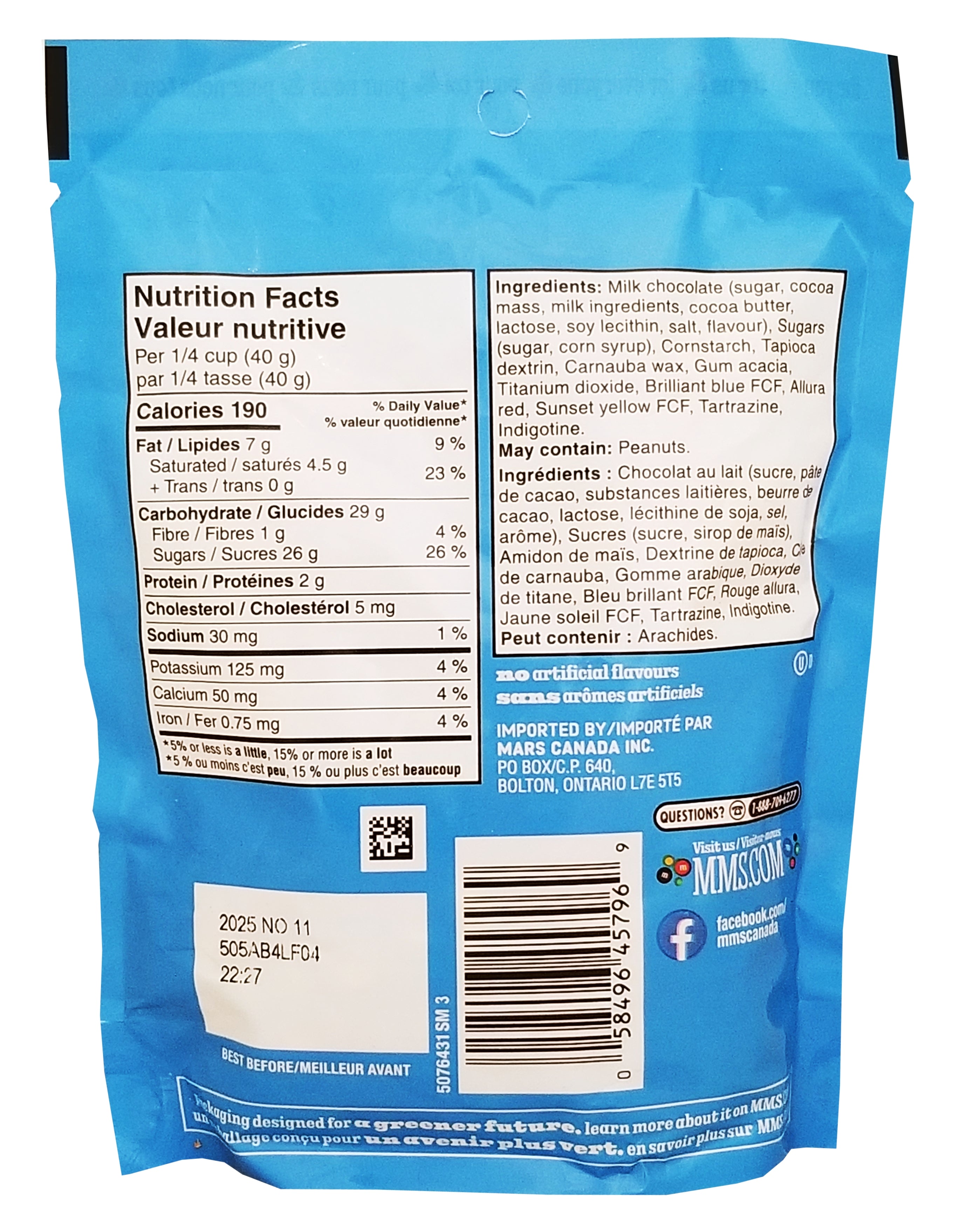 M&Ms Minis Milk Chocolate Candies, Sharing Bag, 165g/5.8 oz - Back