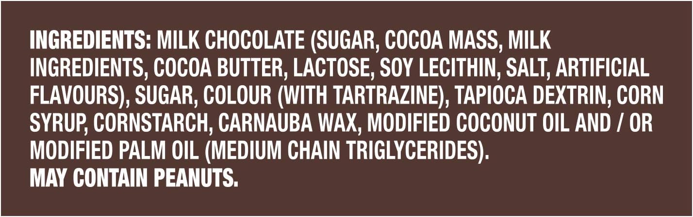 M&Ms Minis Milk Chocolate Candies, Sharing Bag, 200g/7 oz. Bag Ingredients