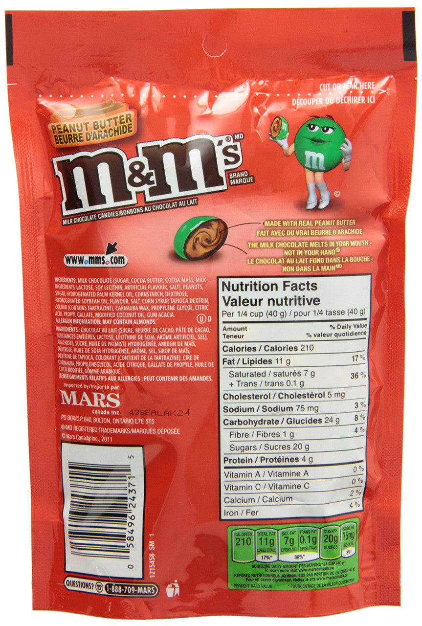 M&Ms Peanut Butter Chocolate Candy, 230g / 8.1oz Backside