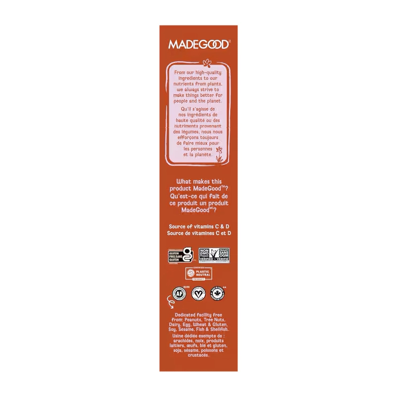 Made Good Organic Sweet Cinnamon Soft Baked Cookie Bites 120g packaging with branding and nutritional information on a white background