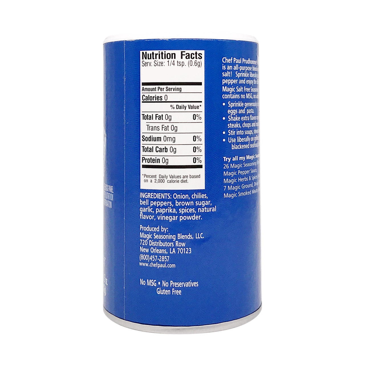 Chef Paul Prudhomme's Magic Seasoning Blends, Salt Free Seasoning, All Purpose Blend, 57g/2 oz. Shaker {Imported from Canada}