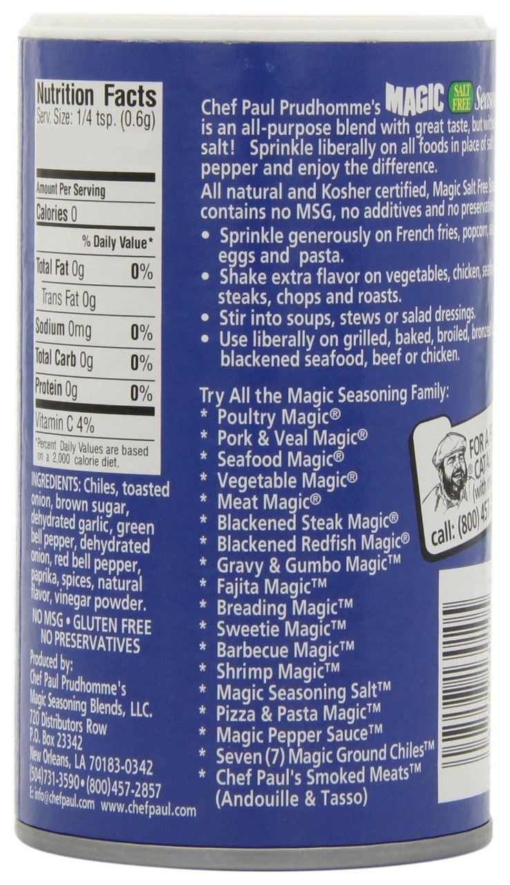 Chef Paul Prudhomme's Magic Seasoning Blends, Salt Free Seasoning, All Purpose Blend, 57g/2 oz. Shaker {Imported from Canada}