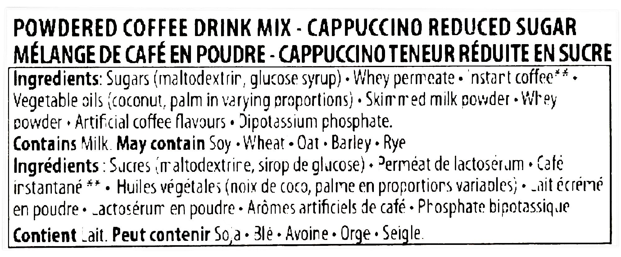 Mokate Gold Premium Cappuccino Unsweetened, 10 x 14g Single Serve Sachets, 140g/4.9 oz., ingredients label.