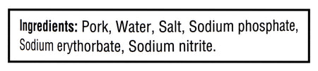 List of ingredients for Maple Leaf Canned Cooked Ham including pork, water, salt, and various chemicals.