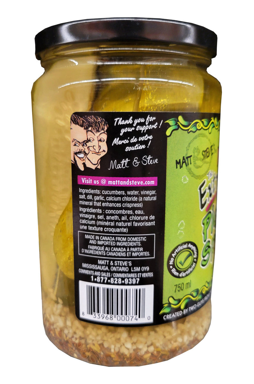 Matt & Steve's The Extreme Pickle Spears, Garlic  & Dill Pickles, 750mL/25.4 oz. Bottle Right Side