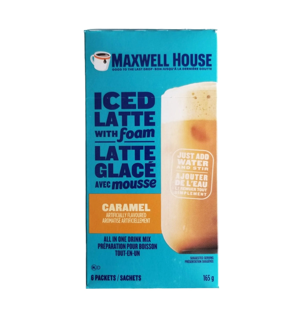 Maxwell House Iced Latte with Foam, Caramel Flavored, 6 packets, 165g/6 oz. Box