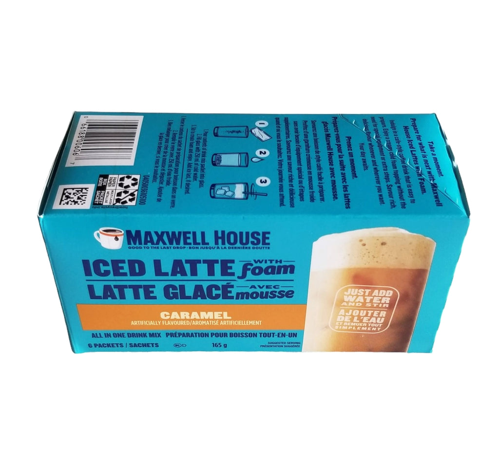 Maxwell House Iced Latte with Foam, Caramel Flavored, 6 packets, 165g/6 oz. Box