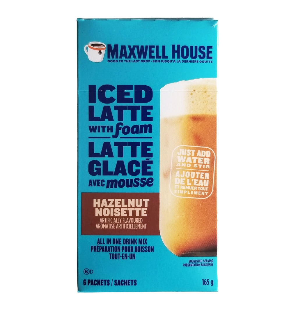 Maxwell House Iced Latte with Foam, Hazelnut Flavored, 6 packets, 165g/6 oz. Box