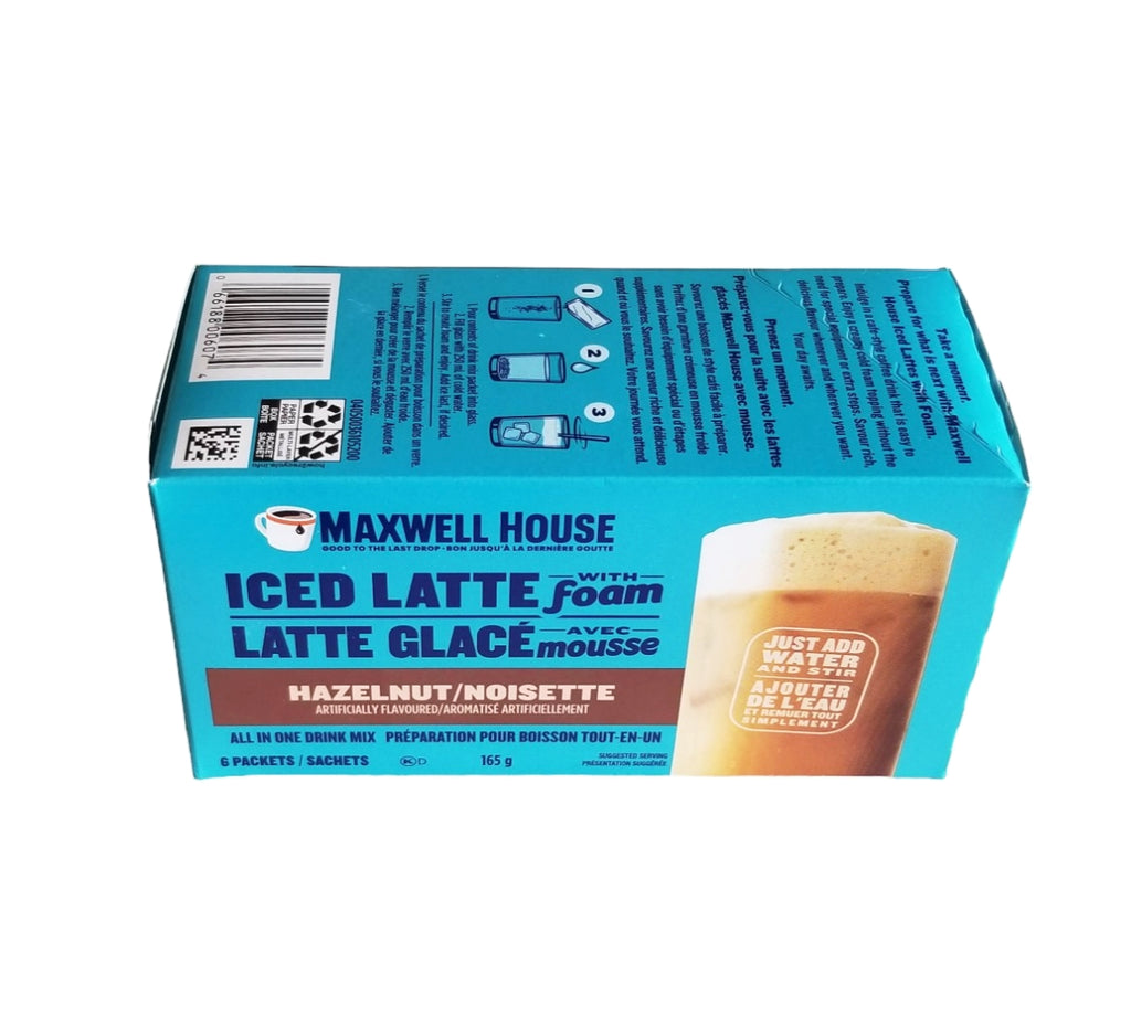 Maxwell House Iced Latte with Foam, Hazelnut Flavored, 6 packets, 165g/6 oz. Box