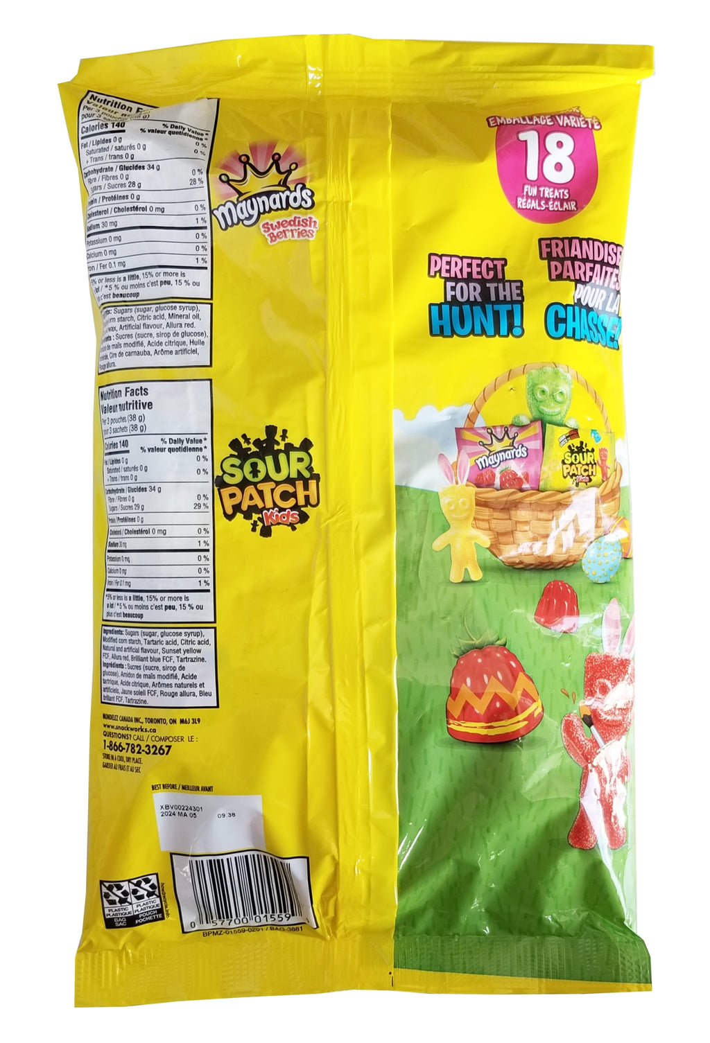 Maynards Sour Patch Kids and Swedish Berries Easter Candy Packets, 18 Fun Treats, 225g/7.9 oz Bag {Imported from Canada}