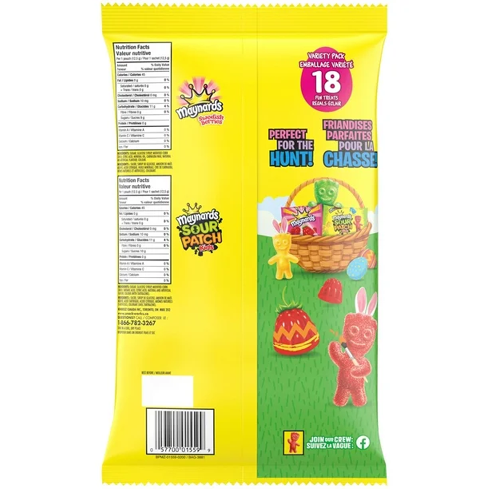 Maynards Sour Patch Kids and Swedish Berries Easter Candy Packets, 18 Fun Treats, 225g/7.9 oz Bag {Imported from Canada}