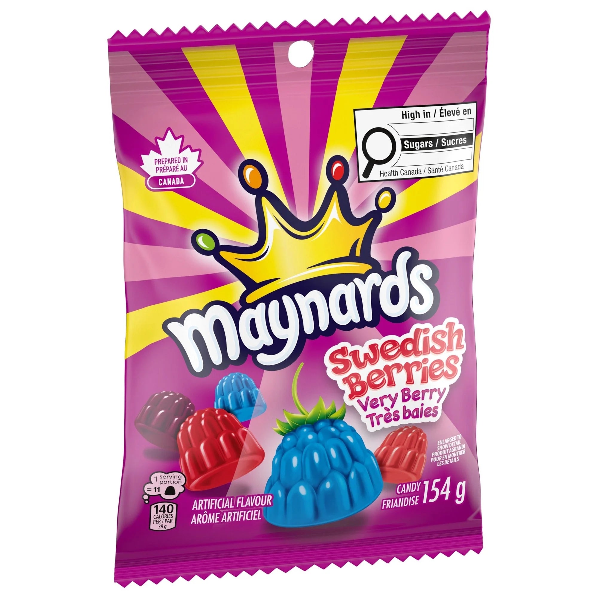Maynards Swedish Berries very berry candy 154g package on a white background