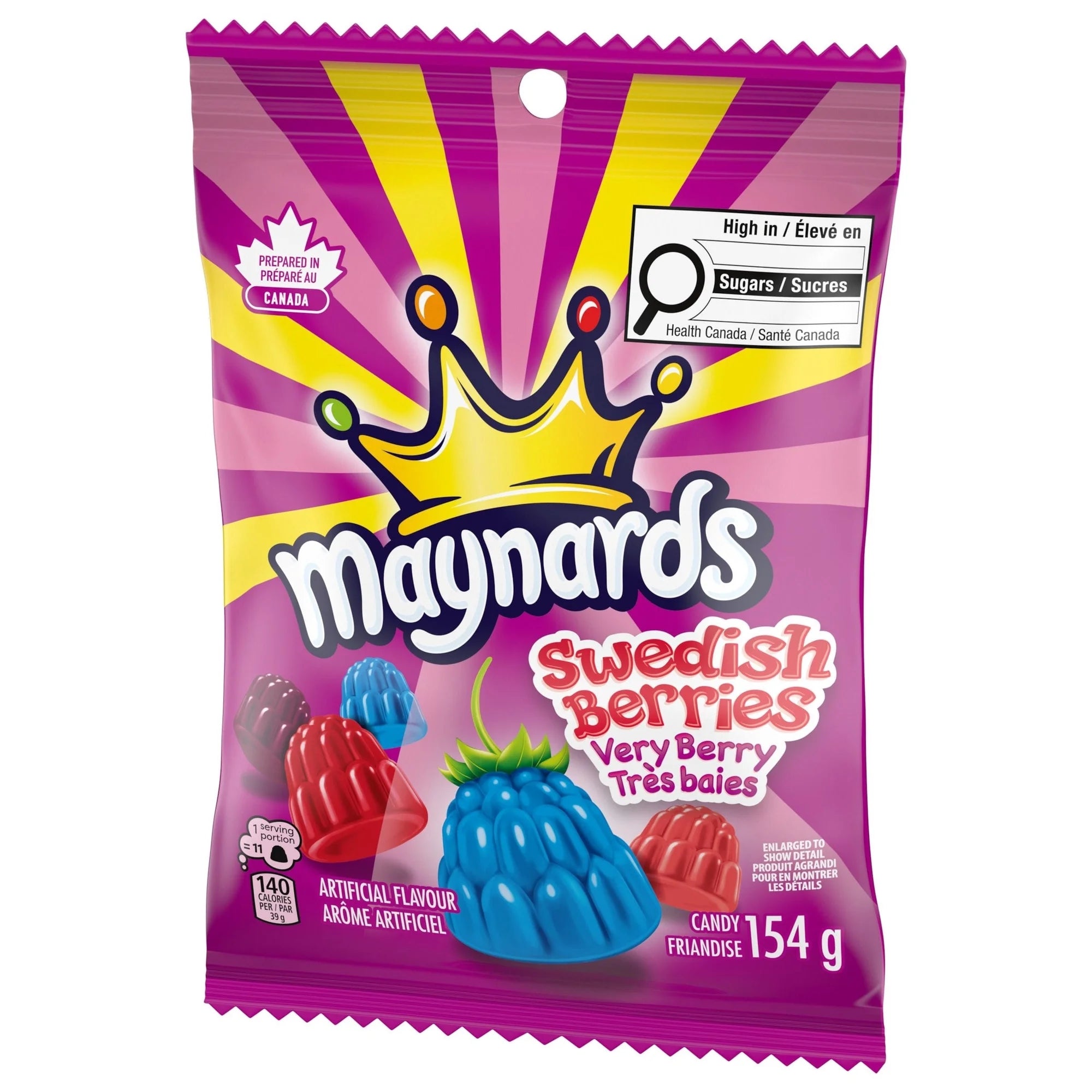 Maynards Swedish Berries very berry candy 154g package on a white background