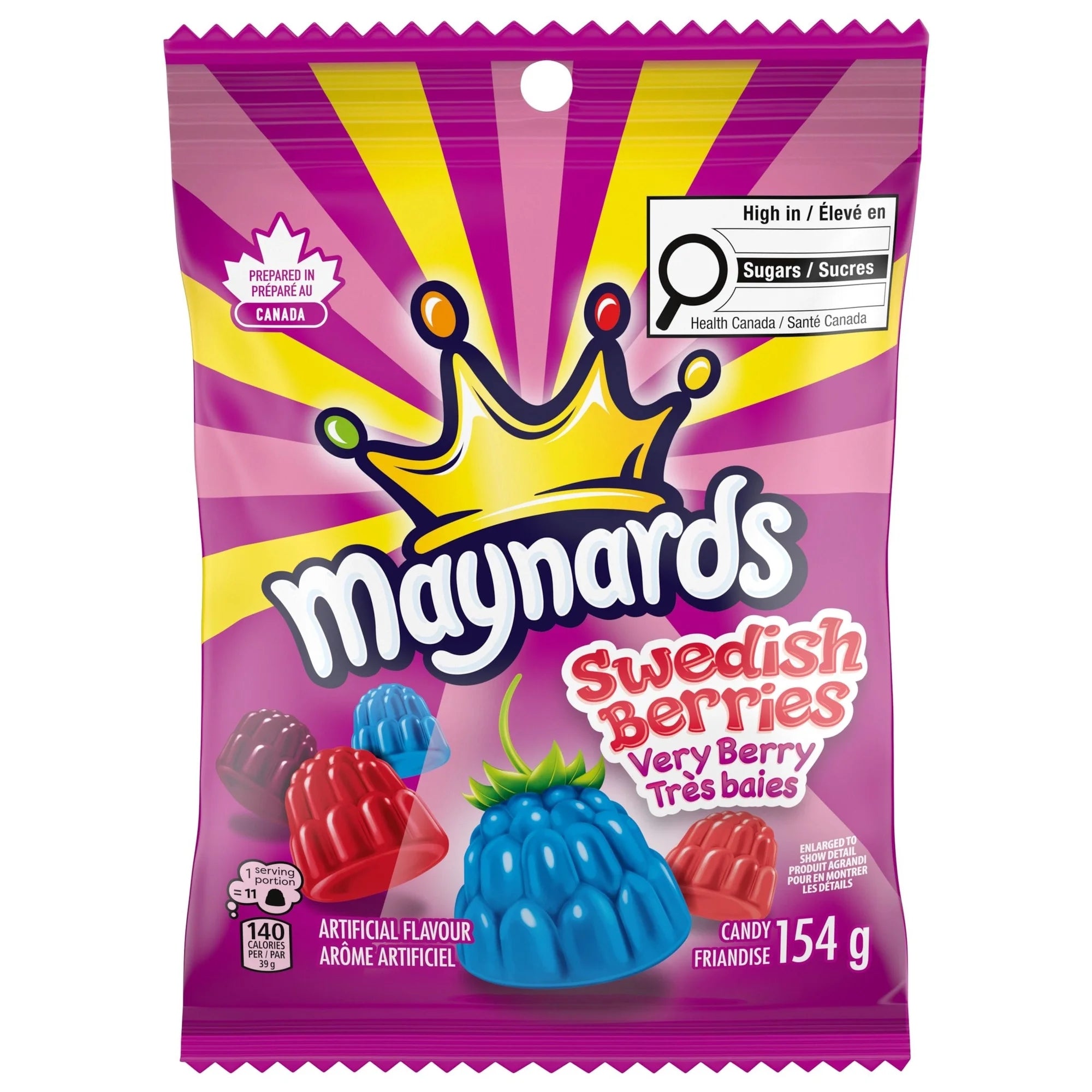 Maynards Swedish Berries candy 154g package on a white background