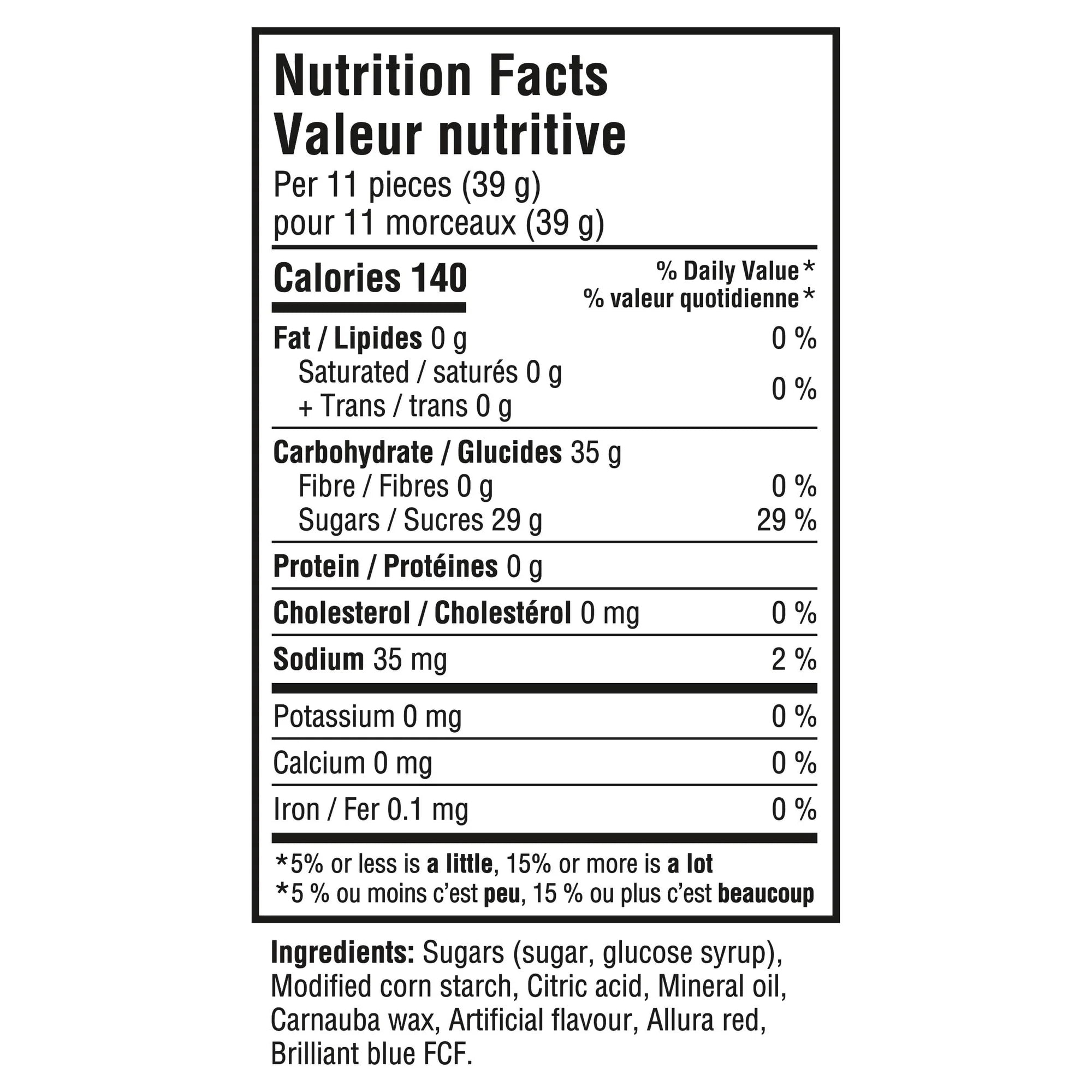 Nutrition facts label for Maynards Swedish Berries Very Berry Gummy Candy 154g with white background and black text.