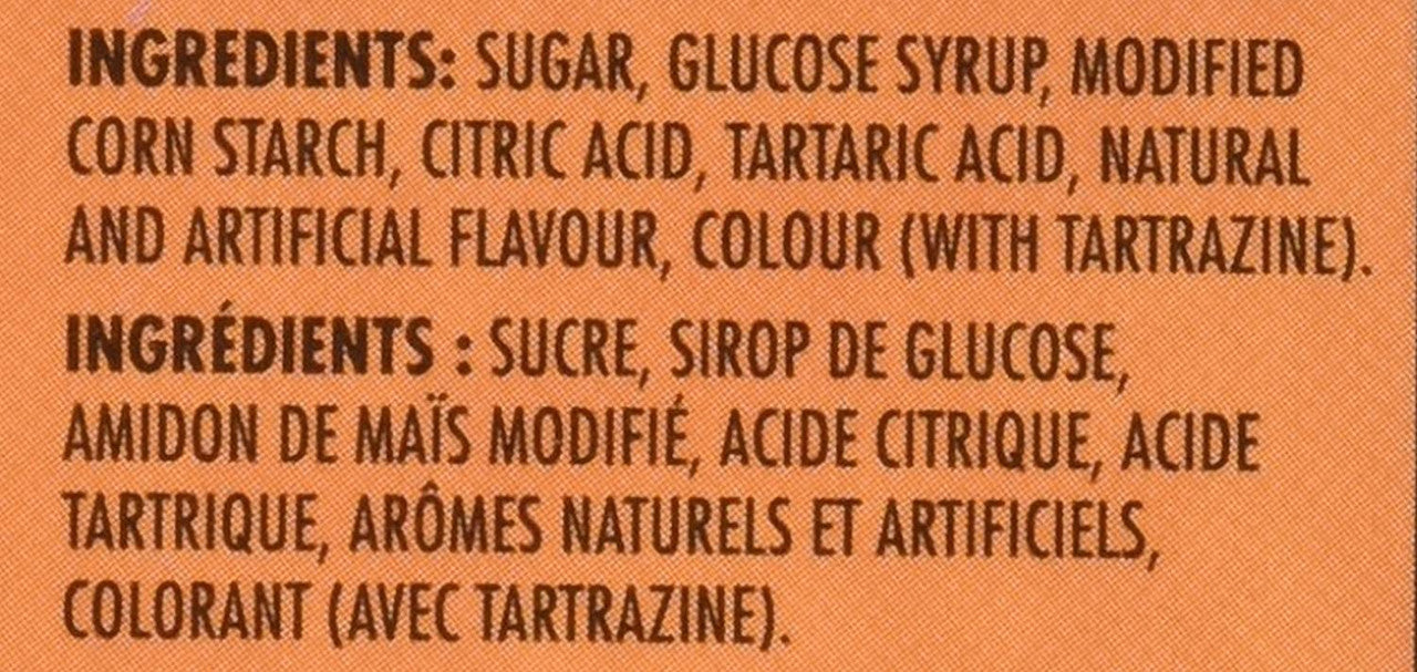 Maynards Fuzzy Peach - 18 Packs (64g per pack) - Ingredients