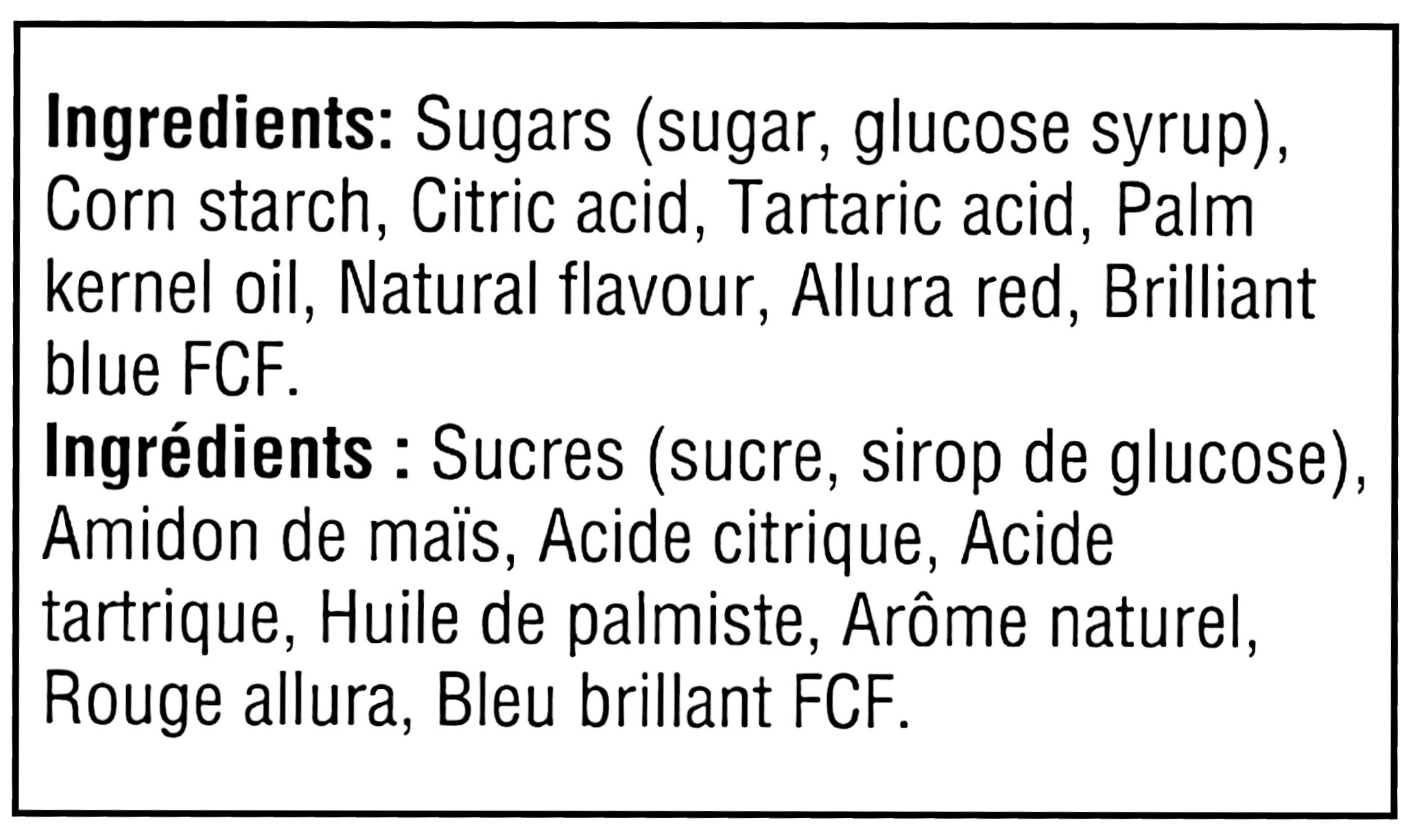 Sour Patch Kids, Grape Flavor 154g/5.4 oz., Bag - Ingredients Label